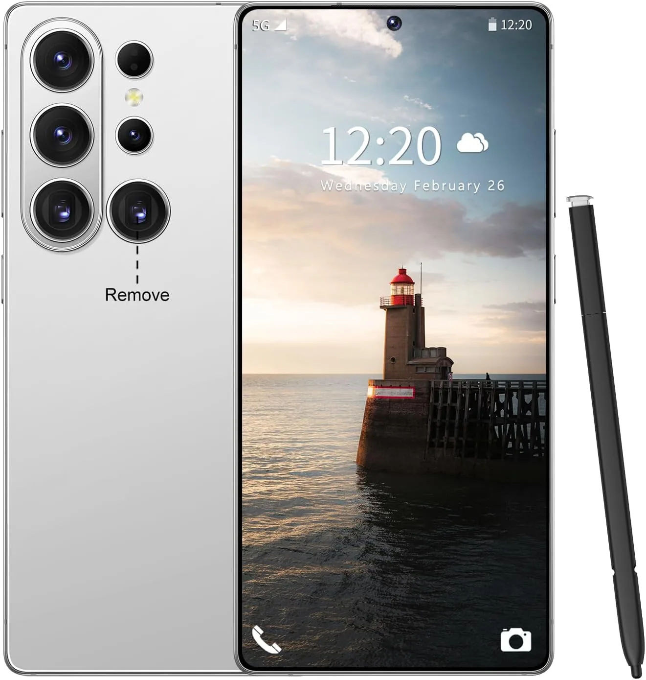 Huness S26 Ultra Unlocked Phone,Built in Pen The Phone,Cell Phone Battery 7000mAh 6.99" HD Screen,Android 15 16+512GB Smartphone,Dual SIM/5G/Face ID/Fingerprint Lock/GPS (White)