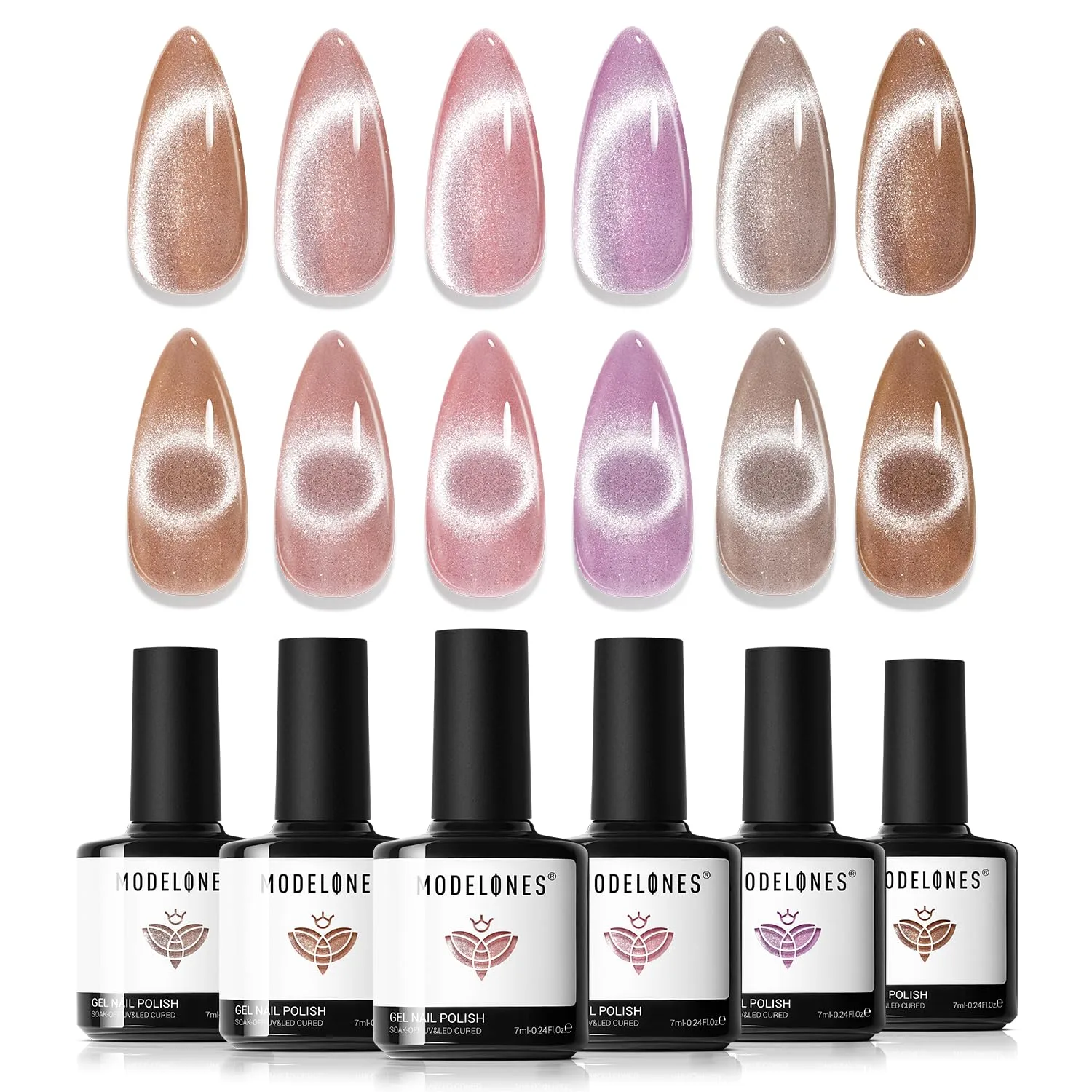 modelones Cat Eye Gel Nail Polish Glitter 6Colors Nude Pink Purple