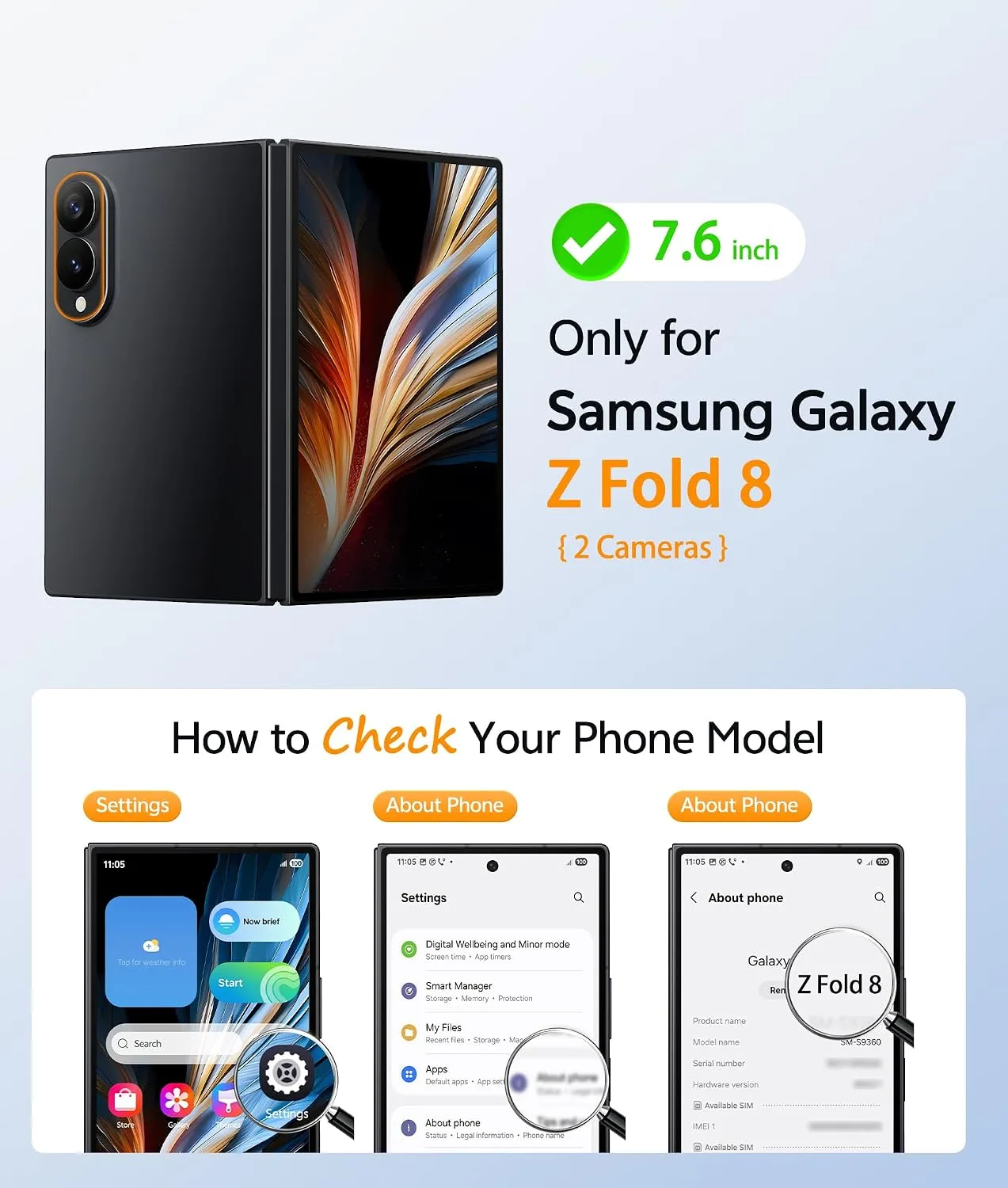 for Samsung Galaxy Z Fold 8 Case, with Privacy Screen Protector