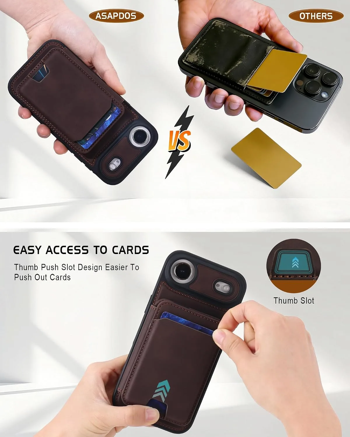 Magnetic Detachable Wallet Case for iPhone 17 Air with Kickstand,2-in-1 MagSafe Compatible RFID Blocking Card Holder,Slim PU Leather Cover Vintage Brown