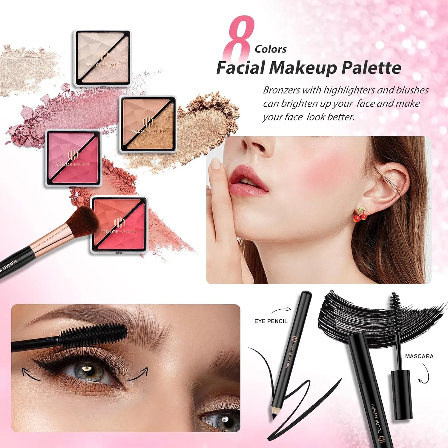 Color Nymph Makeup Kit for Teen Girls - Birthday Gift Set, Pink Train Case