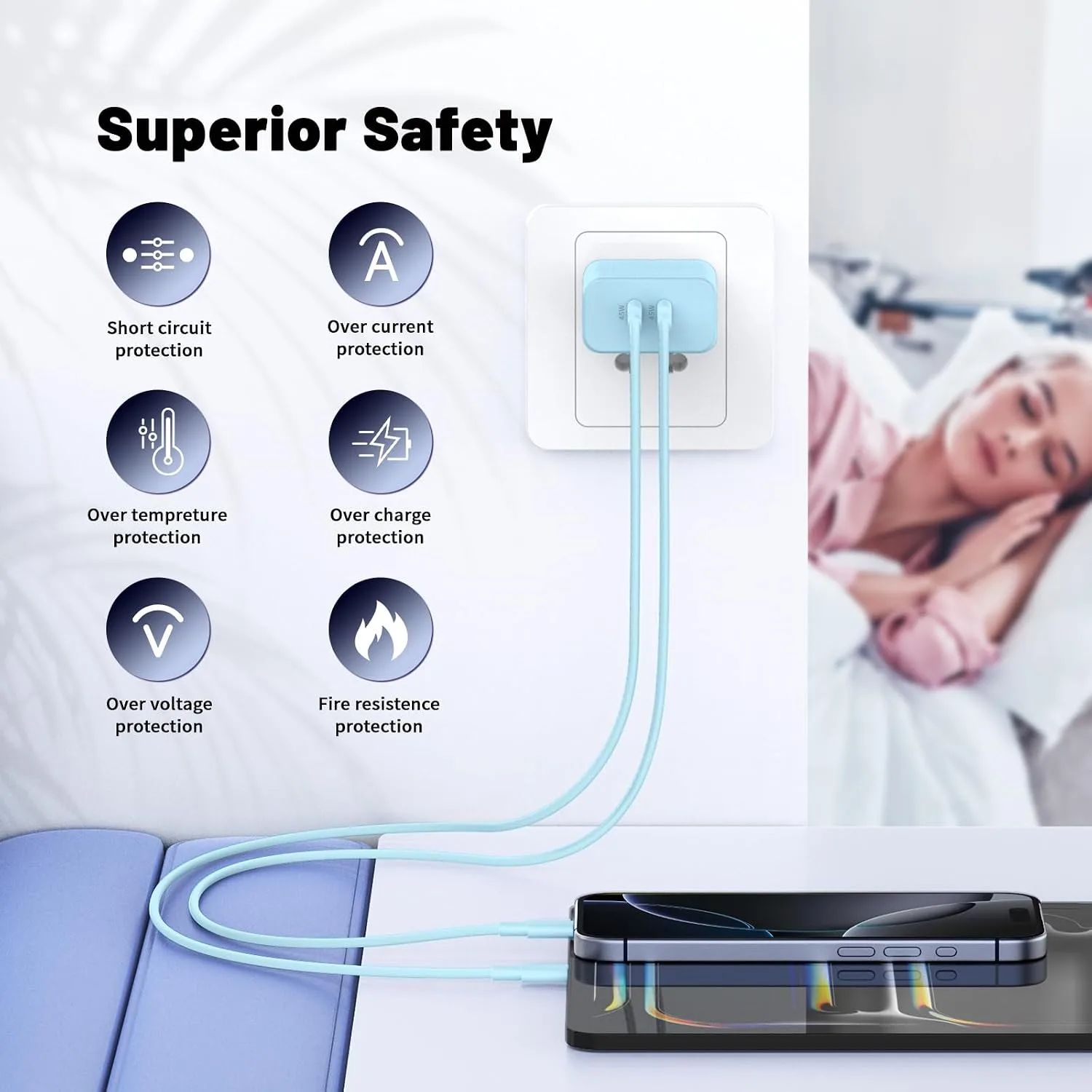 QZIIW iPhone 18 17 16 Pro Max Fast Charger,45W Dual Port USB C Fast Charger