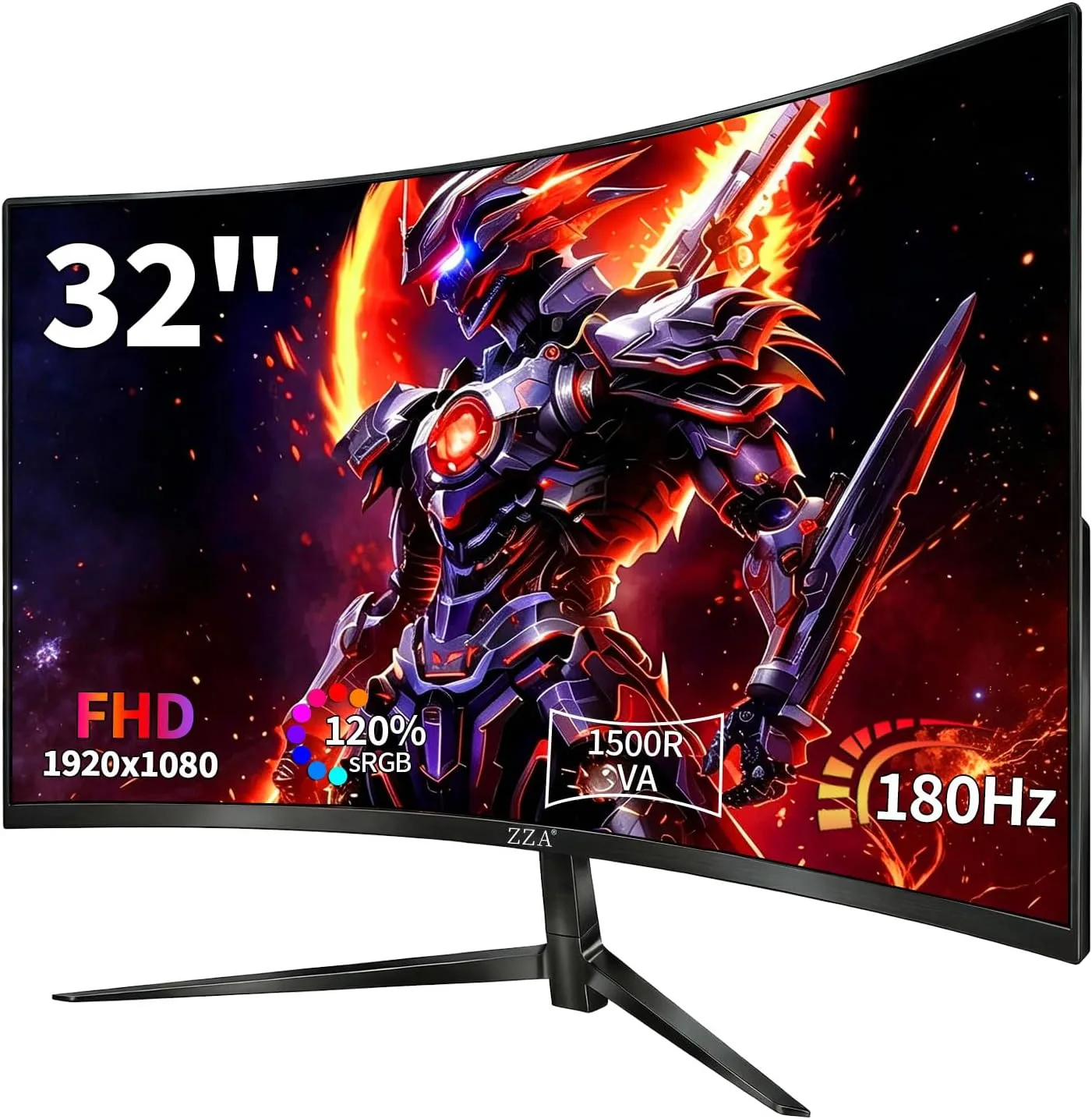 ZZA 32 Inch Curved Gaming Monitor 180Hz Computer Monitor FHD 1080p VA Panel