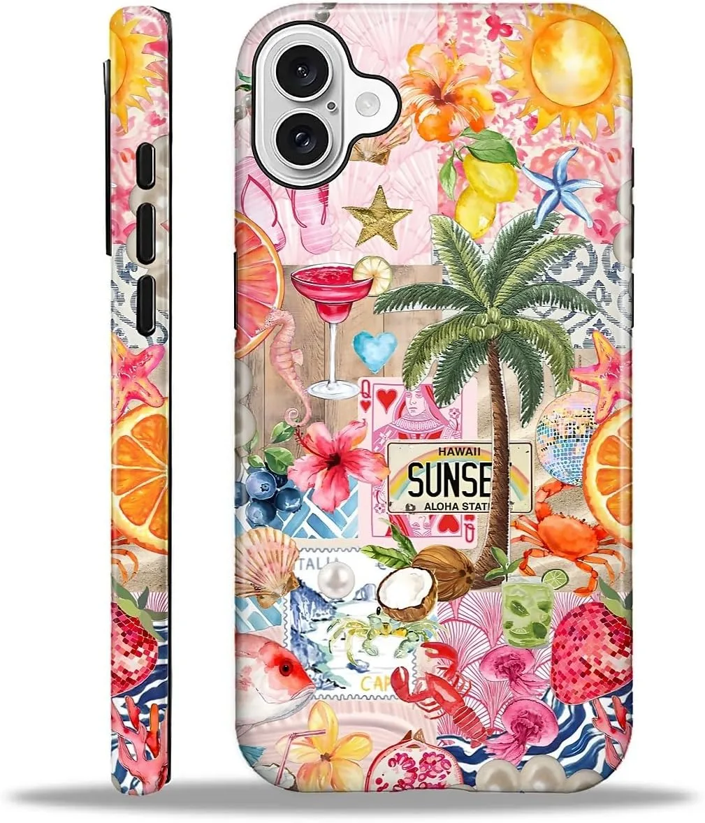 DAIZAG Case for iPhone 16 Plus,Mixed 2 Layer Design Shockproof Soft TPU Ddouble Protection Phone Case for iPhone 16 Plus-Aesthetic Summer Beach