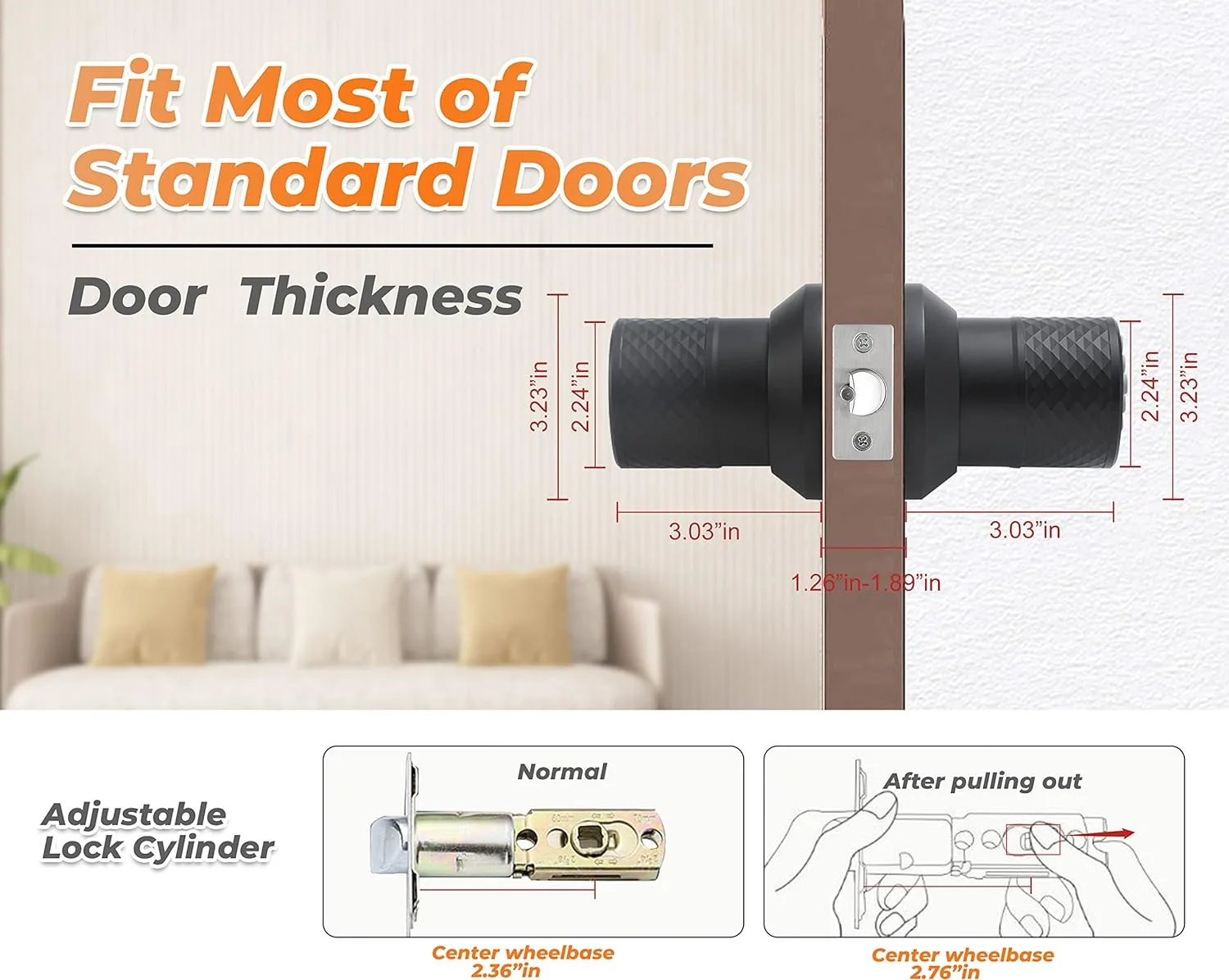 Buoan Keypad Door Knob Lock, Keyless Entry Door Knob with Handle, Black