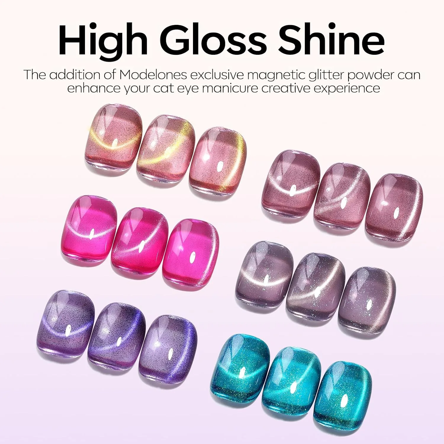modelones Cat Eye Gel Nail Polish Set Neon 6Colors Hot Pink Blue Purple