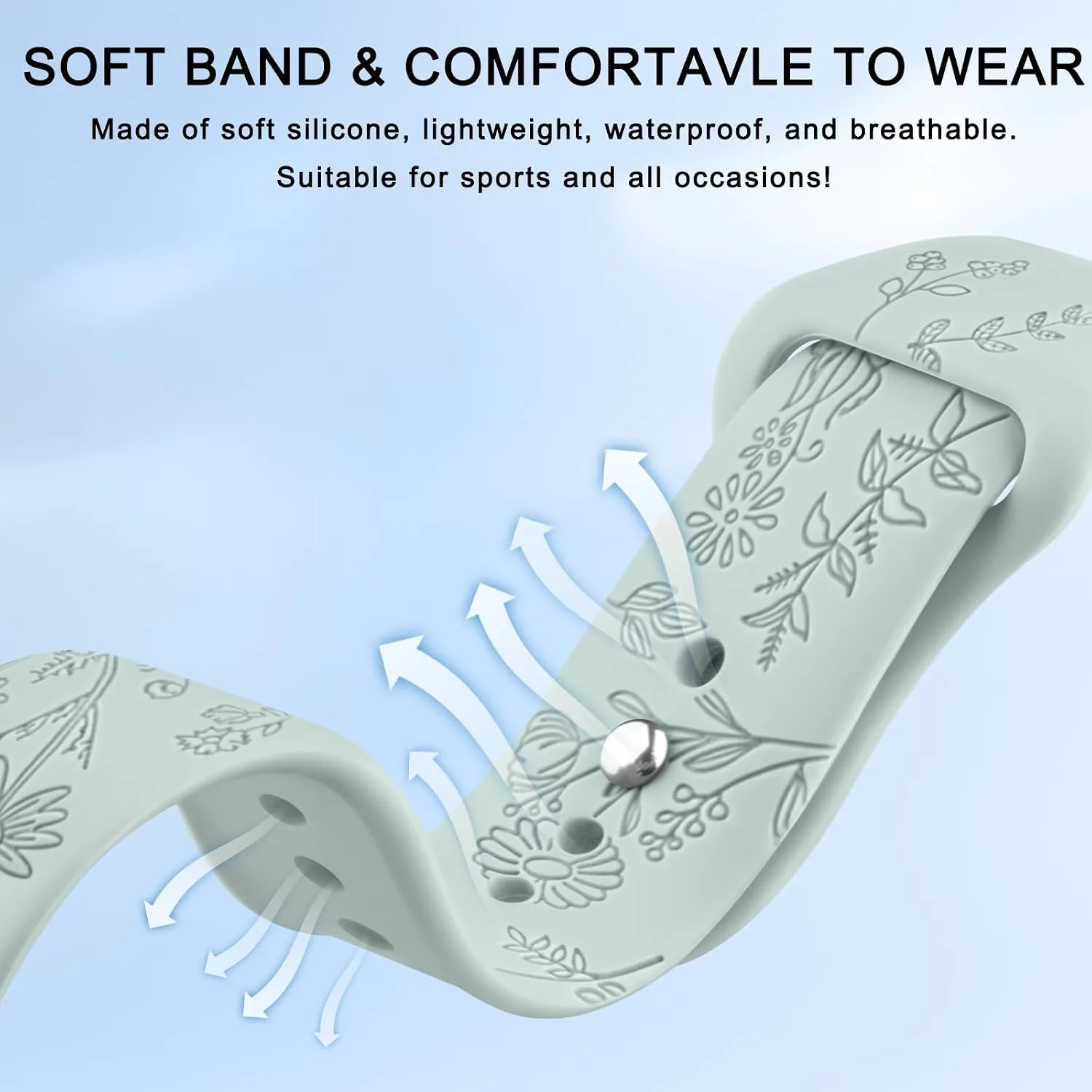 Meliya Veryfit Smart Watch Bands, 22mm Watchbands for IDW13 IDW16 IDW19 IDW26 IDW28 Smartwatch, Floral Engraved Soft Silicone Rubber Sport Replacement Watch Strap for Veryfit