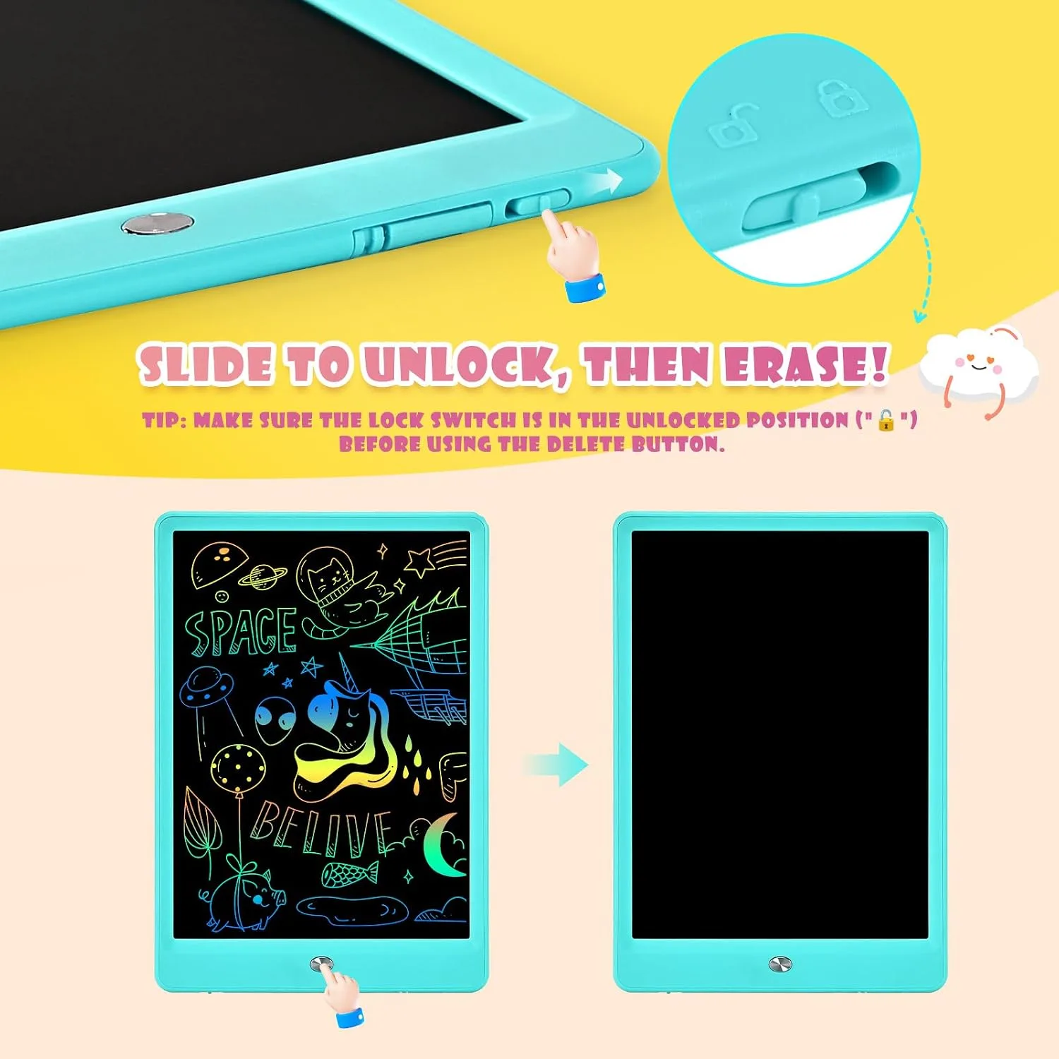 Toddler Boy Toys, Kids LCD Writing Tablet, Mess Free Coloring Books