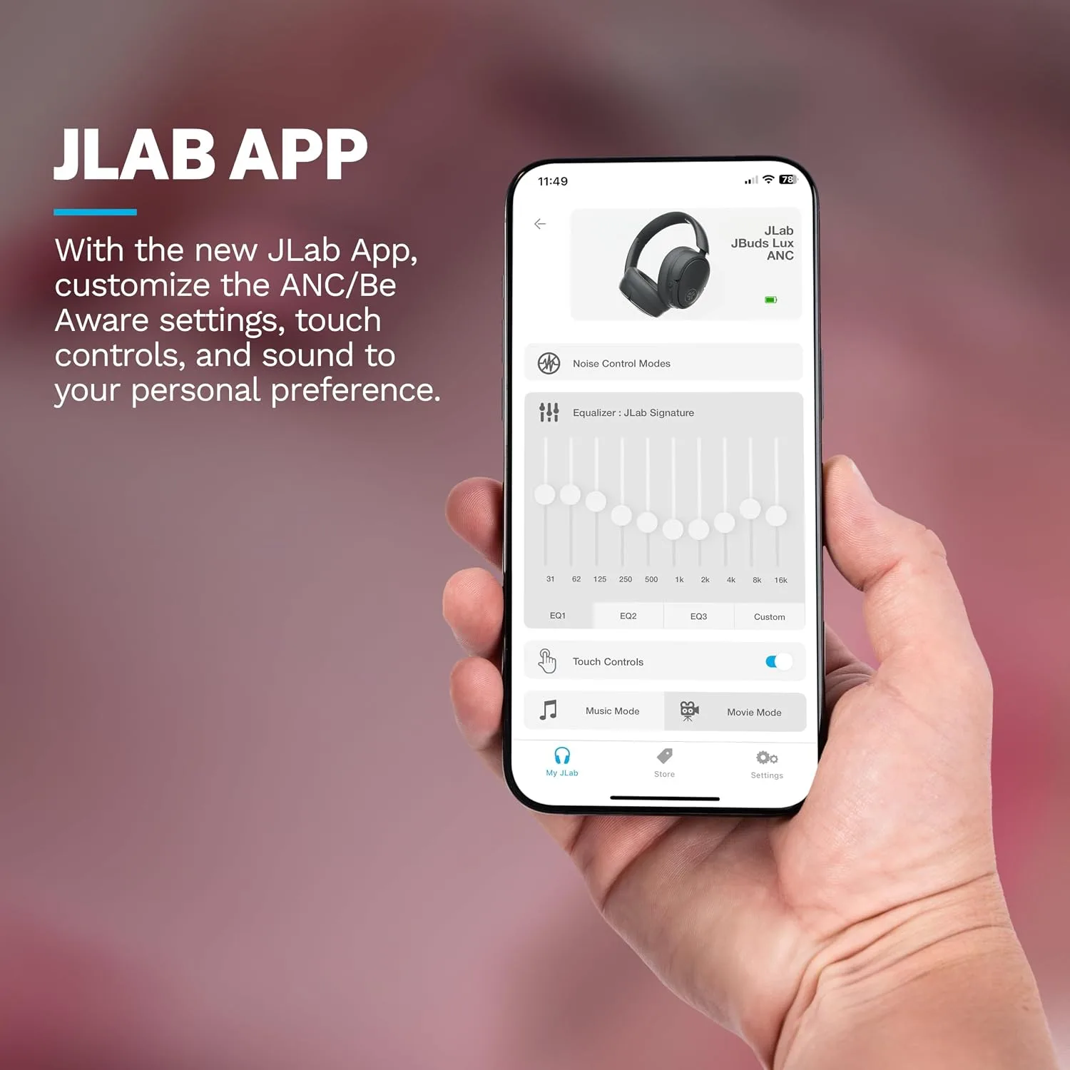 JLab JBuds Lux ANC Jelle Wireless Over-Ear Headphones, Blush Fund