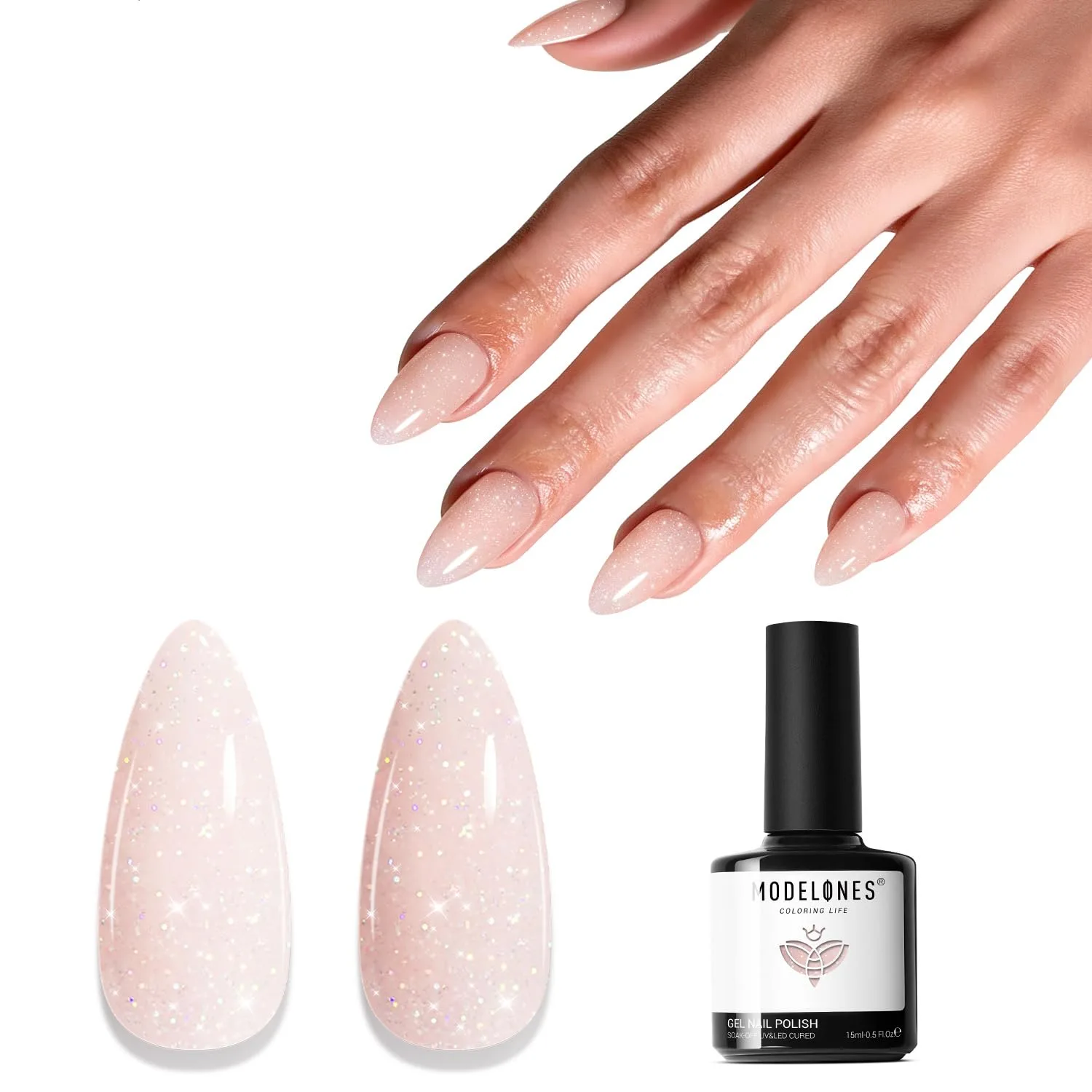 Esmalte de uñas Modelones Nude Pink Glitter Gel 15 ml
