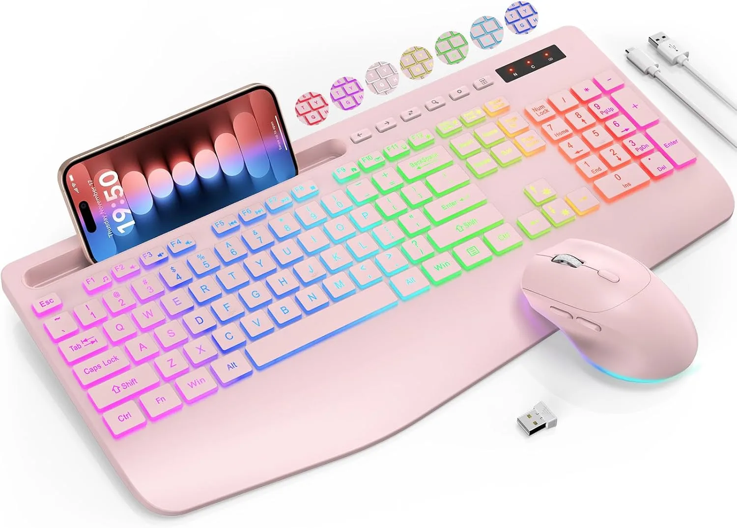 SABLUTE Wireless Keyboard and Mouse Combo, 9 Backlit Effects, RGB, 2.4GHz