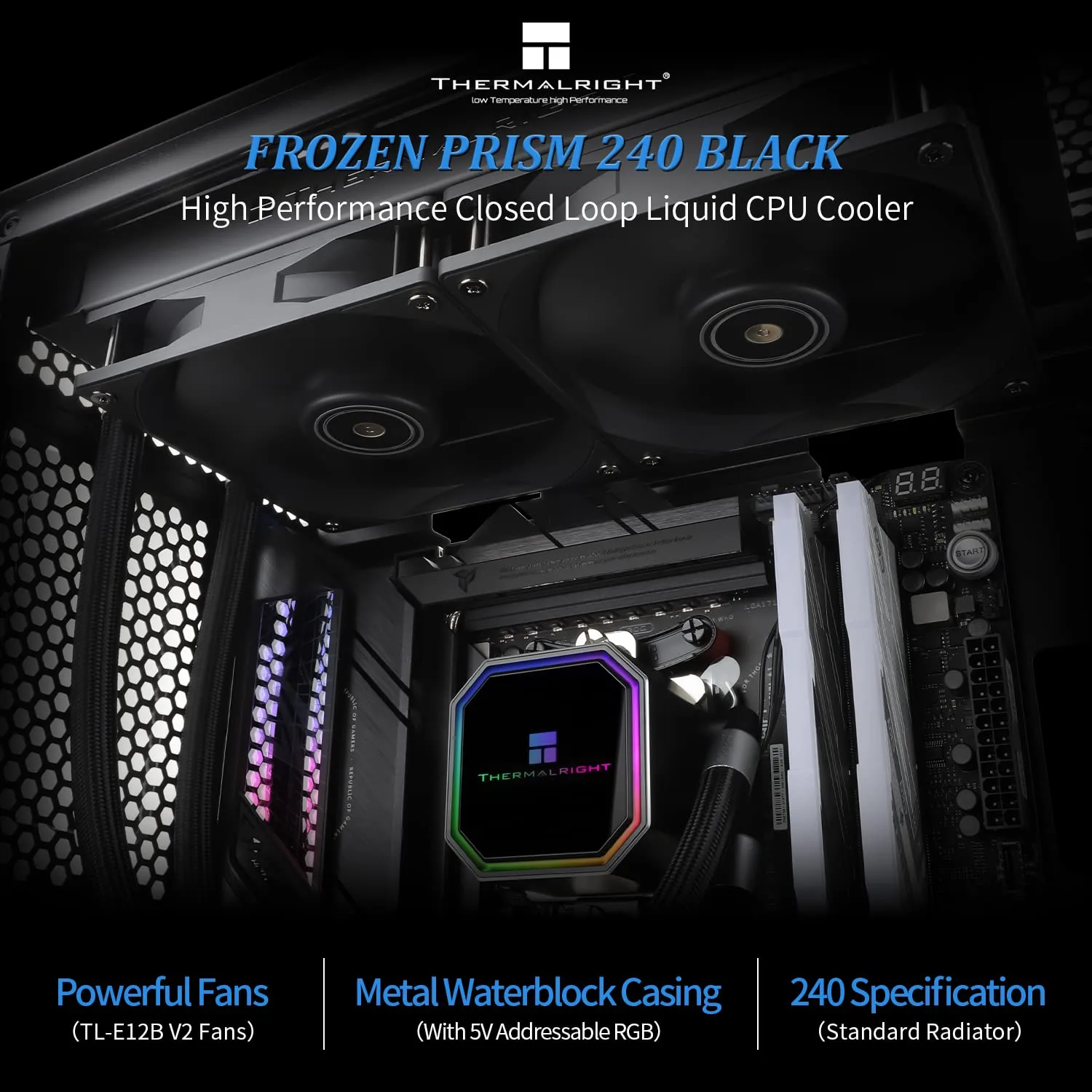 Thermalright Frozen Prism 240 Black Liquid CPU Water Cooler with 120mm PWM Fan,240 Black Cold Row Specification,Integrated Water-Cooler Heatsink for AM4/AM5,Intel LGA1700/1851/1150/1151/1200