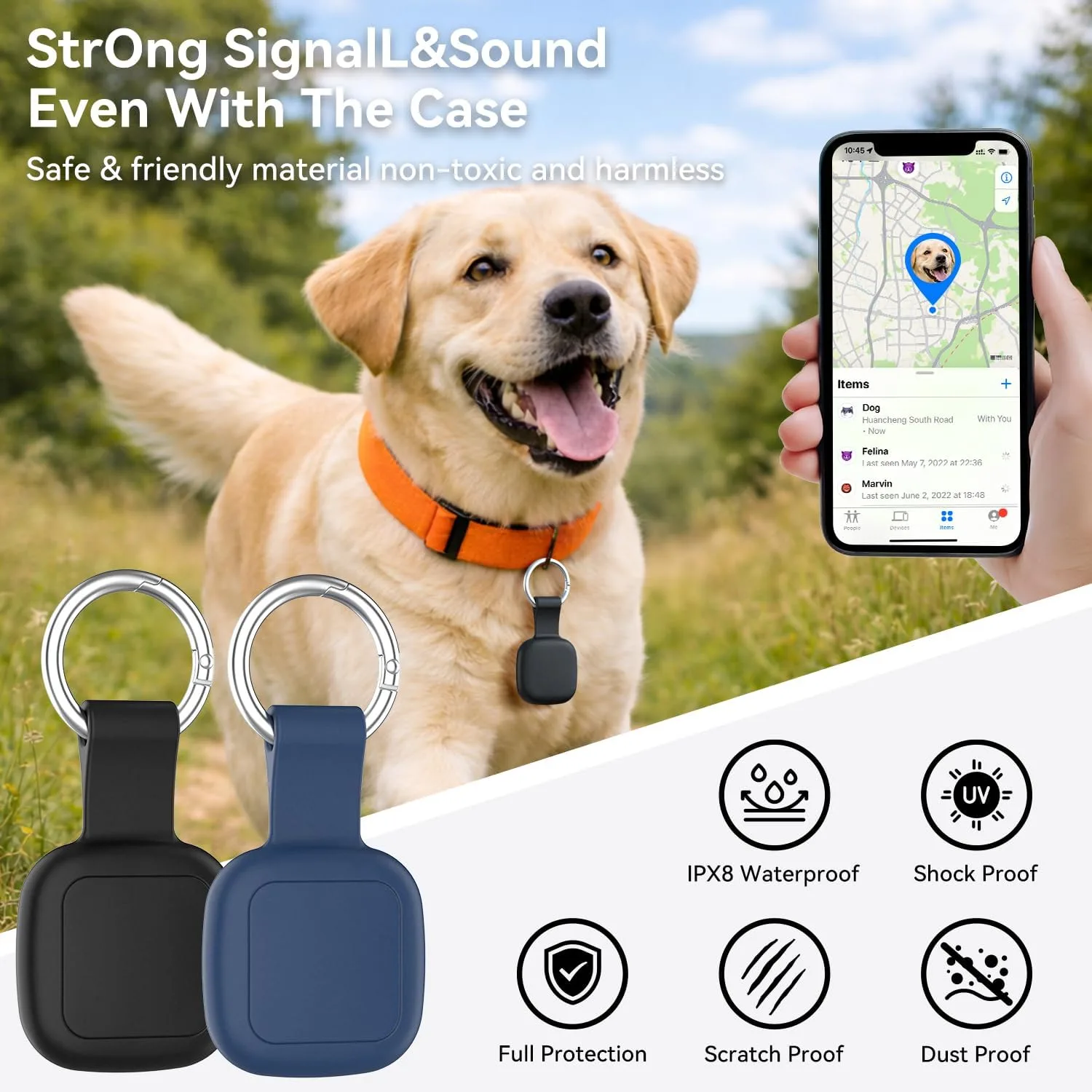 DDJ 4-Pack Waterproof Silicone Cases for UGREEN Tracker Tags (iOS Only), Smart Finder Holders with Key Rings, Full-Cover Shockproof and Scratch-Resistant for Keys, Bags, Luggage and Pet Collars, Black