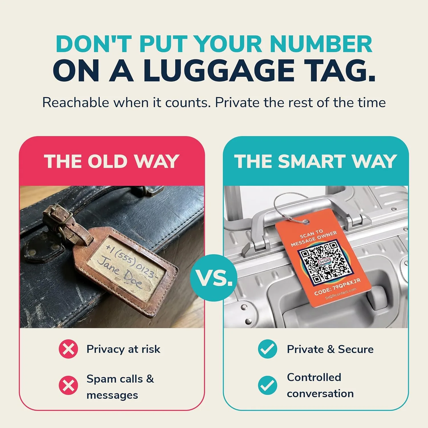 Smart Luggage Tags | Privacy QR Code Luggage Tag, Orange, 2-Pack