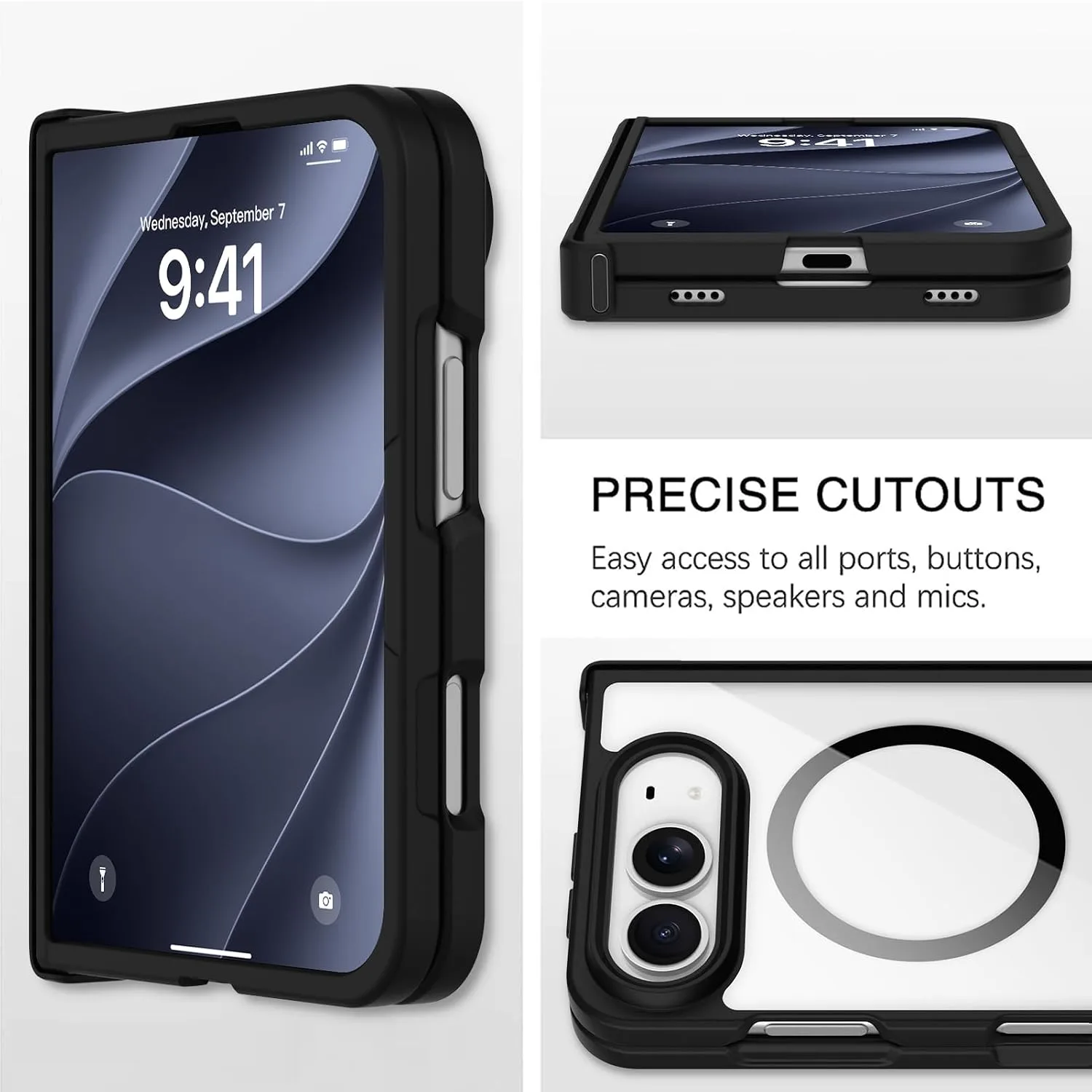tharlet Magnetic Case Fit for iPhone Duo, Anti Yellowing, Clear Black