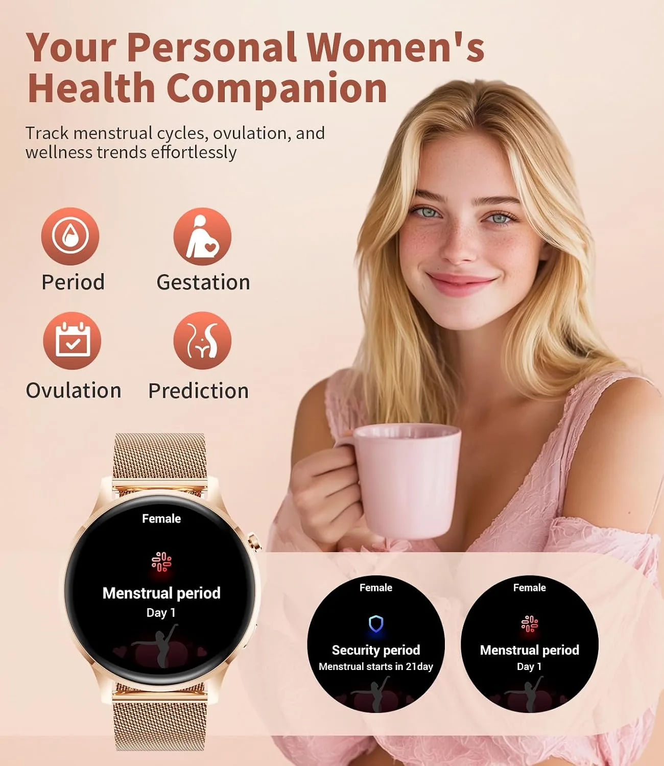 LIGE Smart Watches for Women,1.32" HD Fitness Tracker Watch with Answer/Make Call,AI Voice Control,Heart Rate/Calories/SpO2 Monitor 100+ Sport Modes Ladies Smart Watch for Android iOS (Pink)