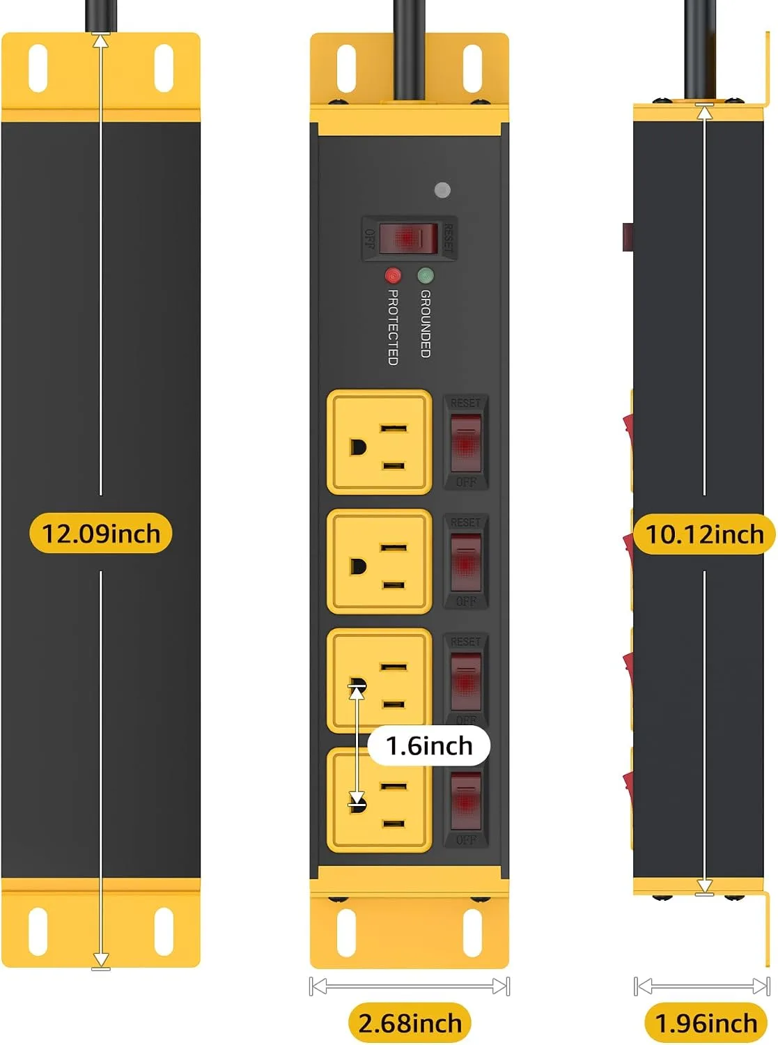 CCCEI 12 Gauge Long Extension Cord, Individual Switches, Yellow, 50FT.