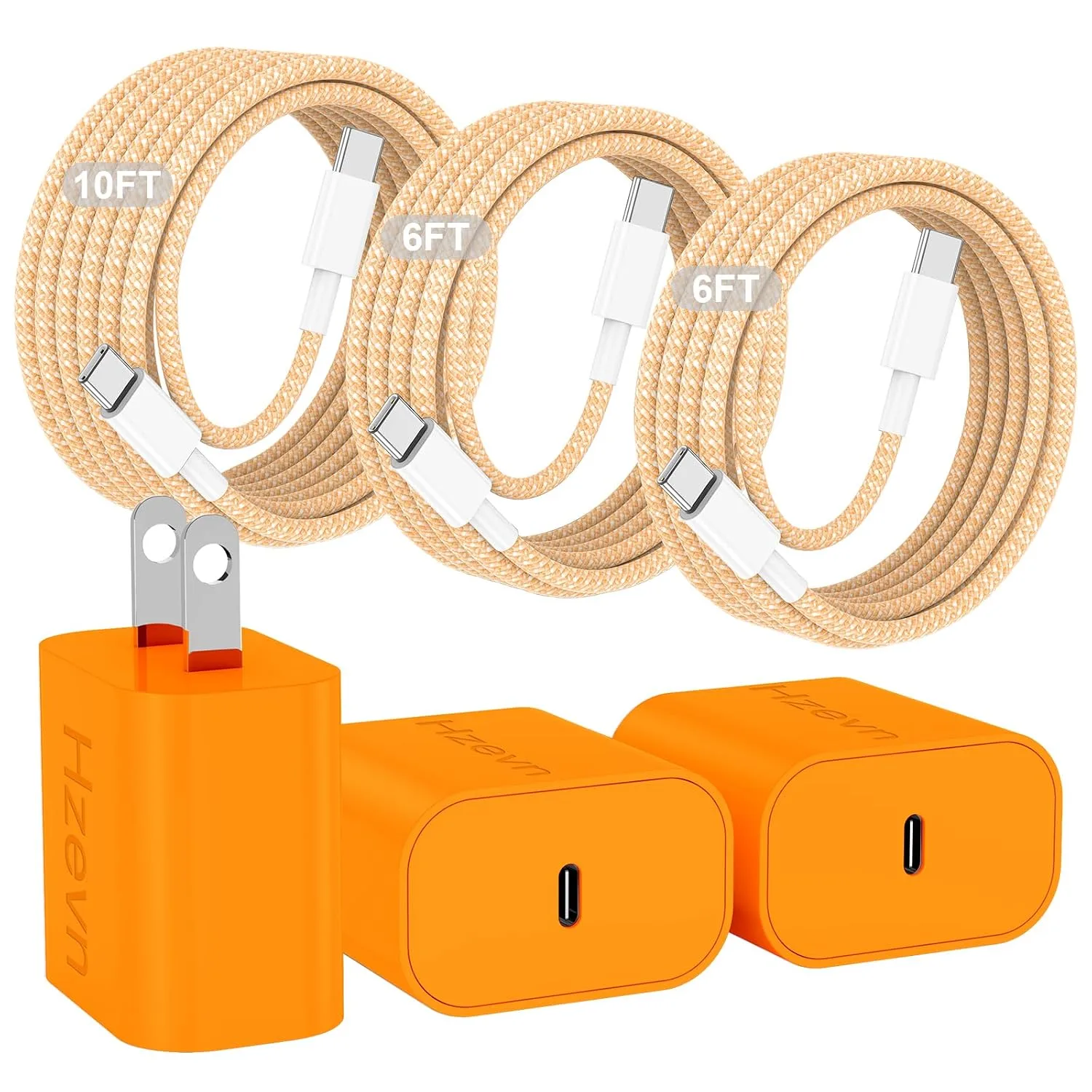 20W USB C Fast Charging for iPhone 17 Air/16/15 Pro Max,3Pack Colorful Mixed Charger Block with Braided Long USB C to C Cables (6/6/10ft) Compatible with iPhone16/15 Pro/15 Plus/iPad Pro