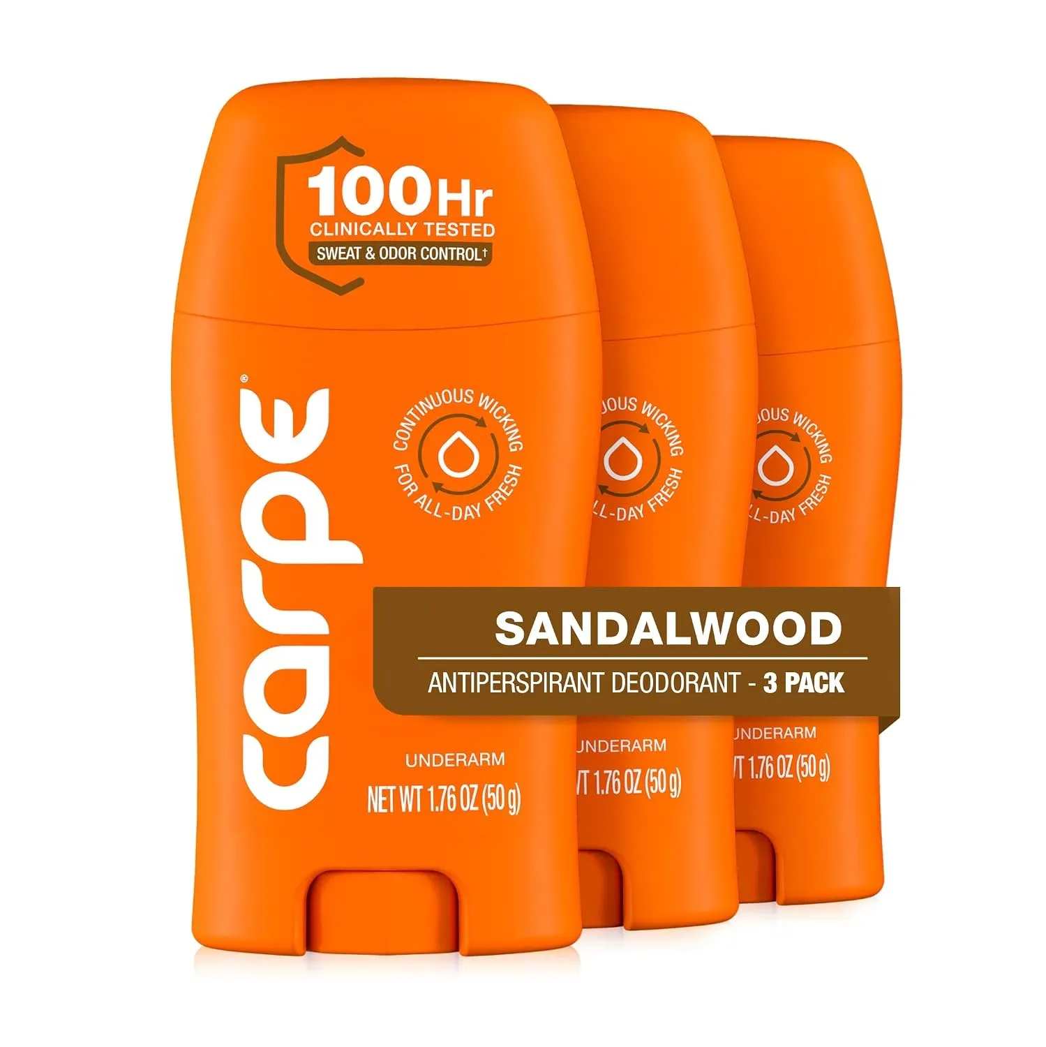 Carpe 100-Hour Antiperspirant Deodorant for Men, Sandalwood - 3 Pack