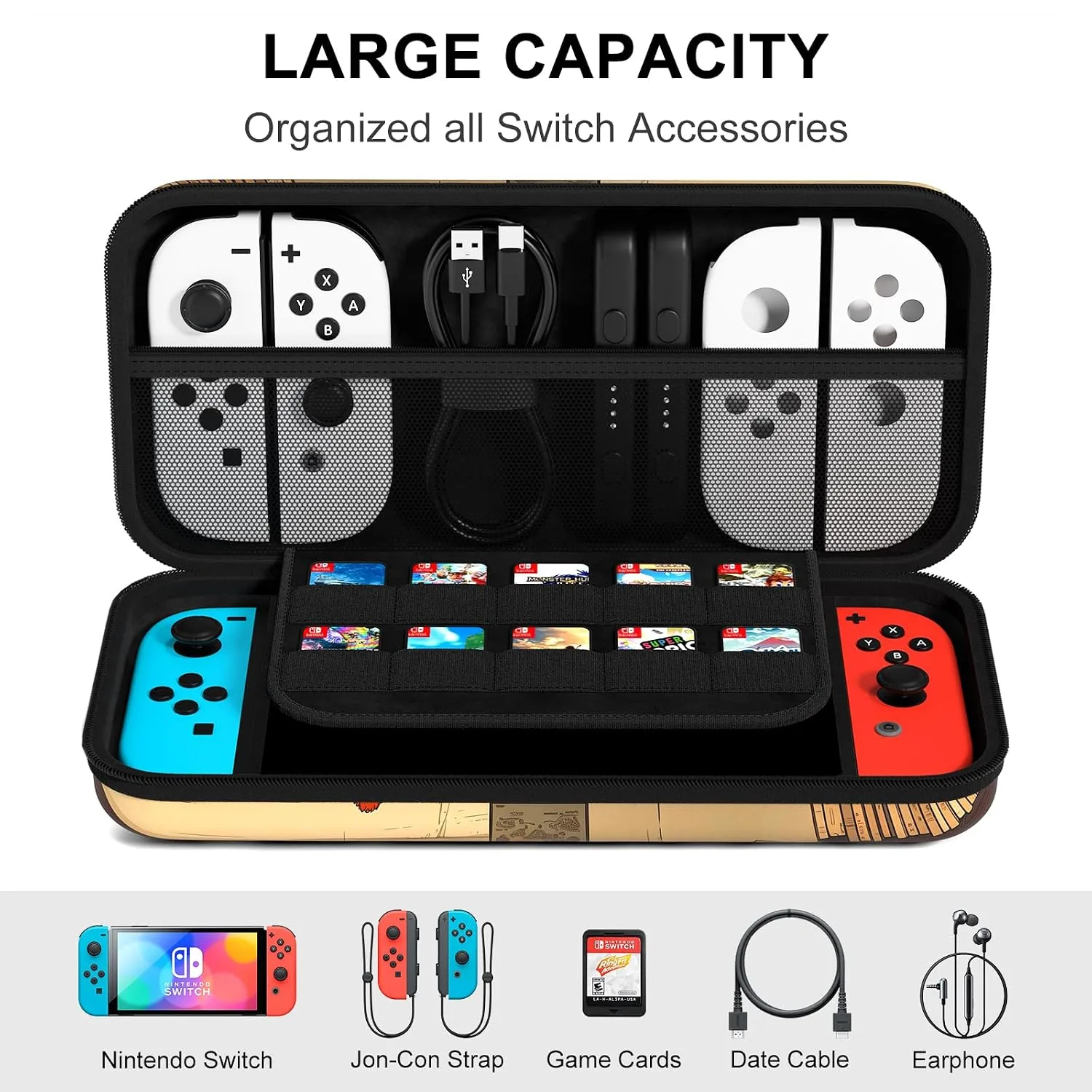NPOOYI Carrying Case for Nintendo Switch OLED 2021/2017, Hard Shell Cover