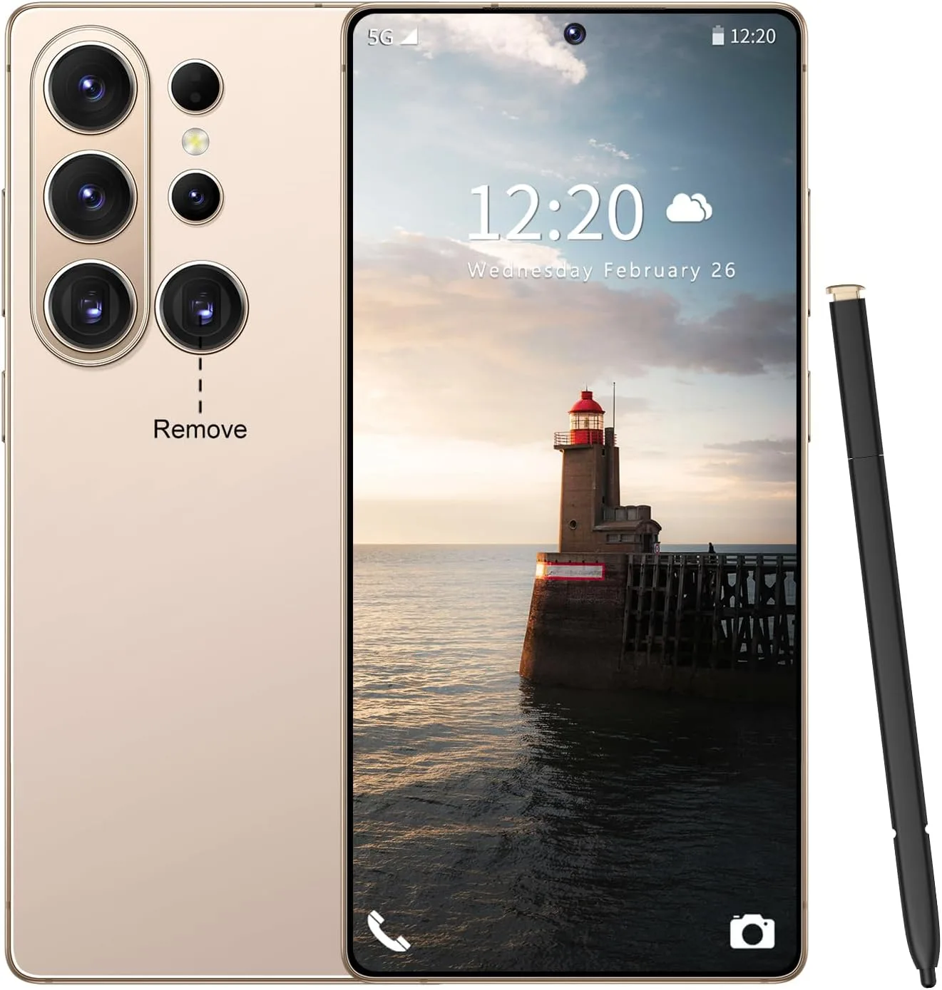 Huness S26 Ultra Unlocked Phone,Built in Pen The Phone,Cell Phone Battery 7000mAh 6.99" HD Screen,Android 15 16+512GB Smartphone,Dual SIM/5G/Face ID/Fingerprint Lock/GPS (Gold)