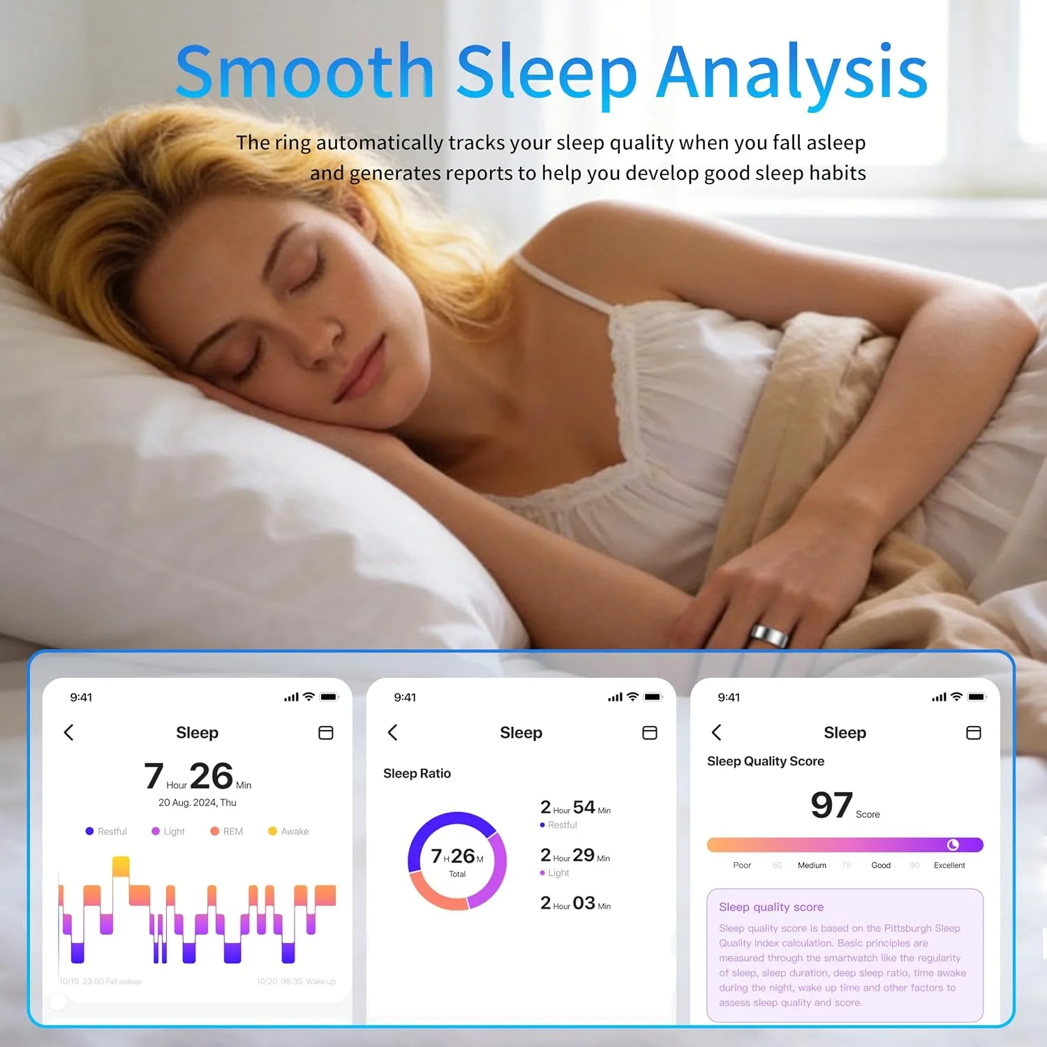 BIEMHA Women Men Smart Ring Health Tracker, Sleep Exercise Health Monitoring Wearable Device, IP68 Waterproof, iOS/Android Compatible, No Subscription Required, 5‑Day Long Lasting Battery (Silver, 7)