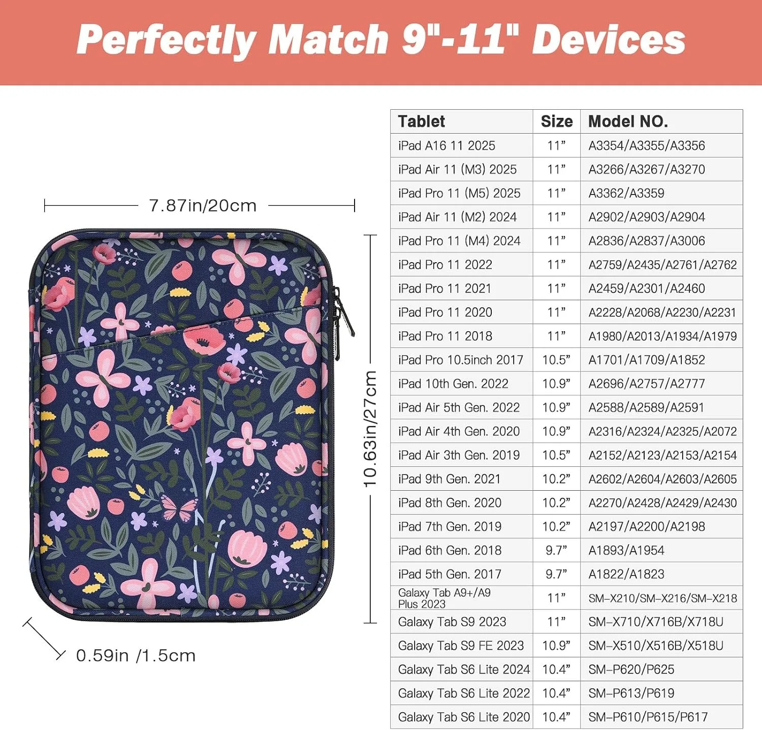MoKo 9-11 Inch Tablet Sleeve Bag Carrying Case with Accessory Pocket