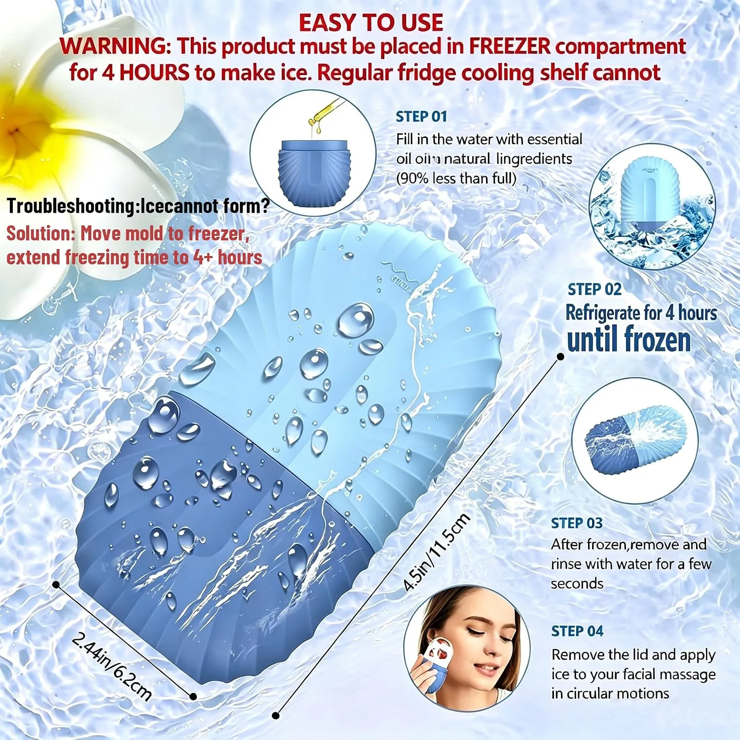2pcs Ice Roller for Face and Eye, Silicone Ice Facial Roller Ice Holder, Face Ice Mold Skin Care, Face Icers Reusable Ice Cube Roller for Shrink Pores Anti Wrinkle Reduce Puffiness, Black Blue