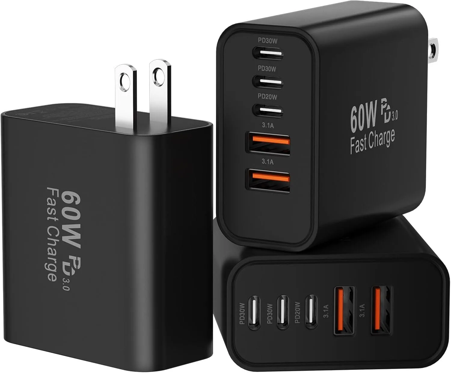 USB C Fast Charger Blocks, 60W iPhone USB Type C Wall Charging Power Blocks