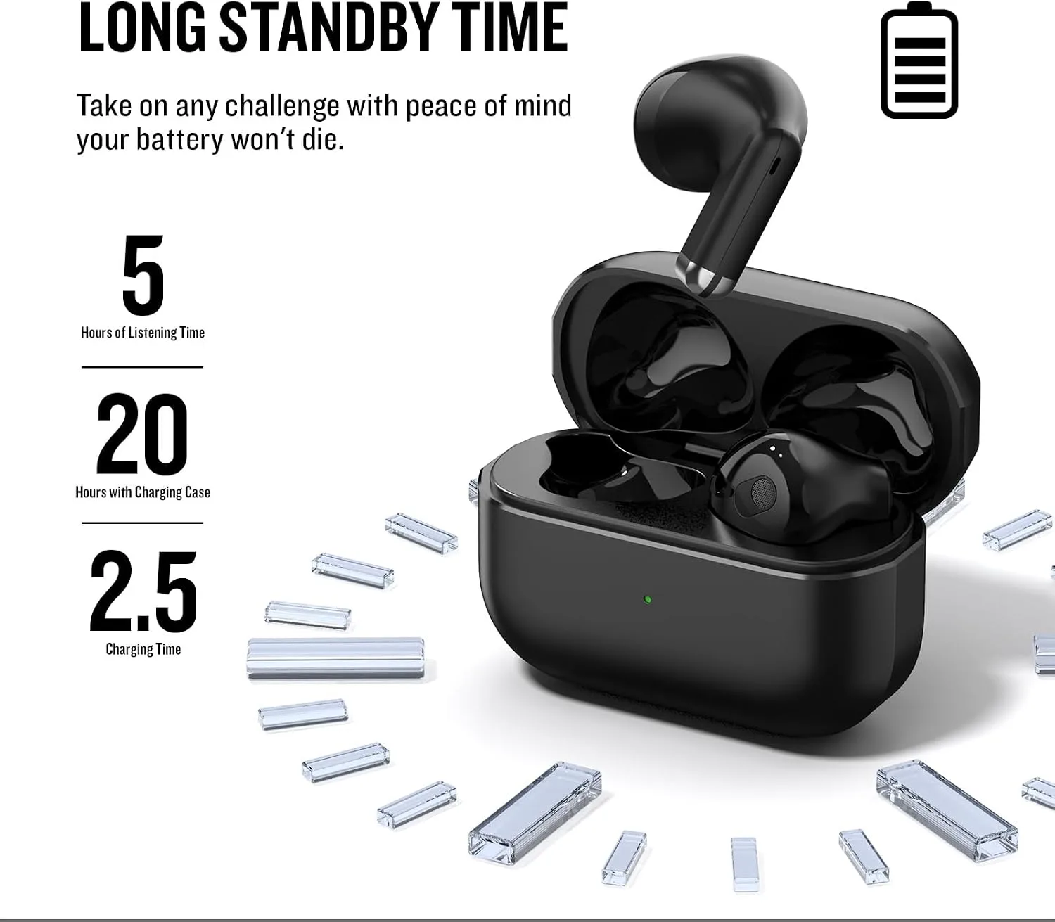 X25 Wireless Earbuds, Semi-in-Ear Bluetooth 5.3 Headphones