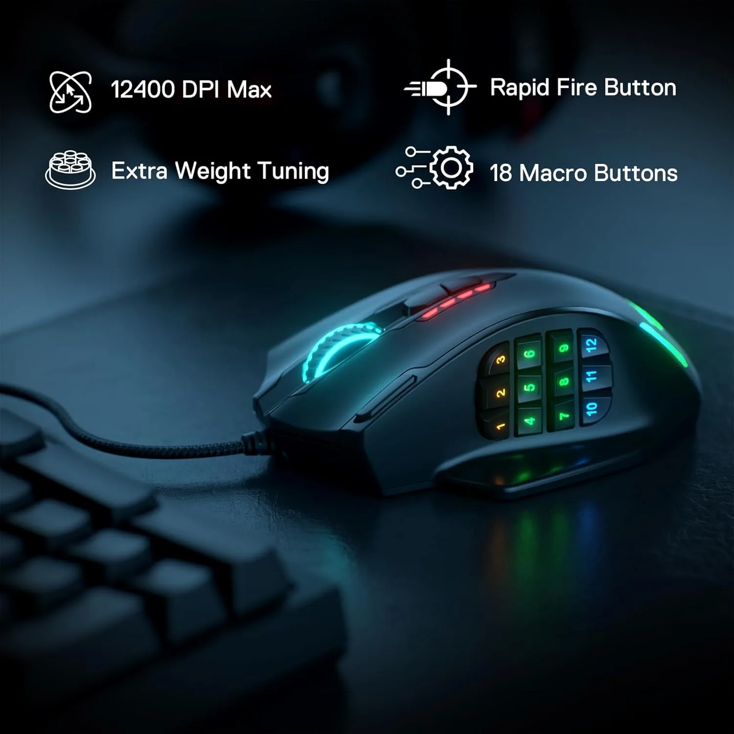 Redragon M908 Wired MMO RGB Gaming Mouse 12400 DPI Remapping Keys