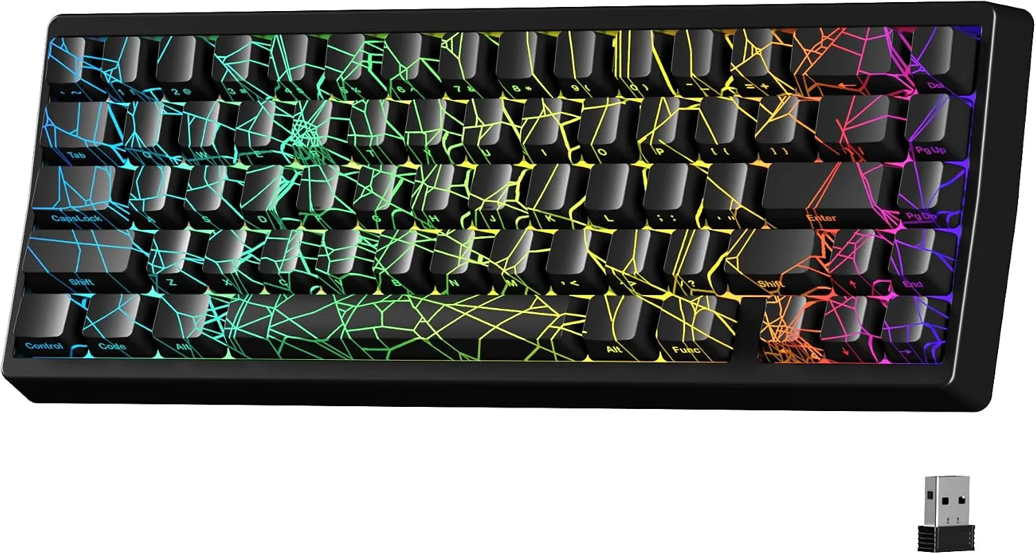 HITIME x XVX M67 60% Percent Keyboard Wireless, QMK/VIA Black Spider Web Gaming Keyboard, Tri-Mode Thocky Creamy Mechanical Key Board, Hot Swappable Gasket Mount RGB IMD Tech for Win/Mac