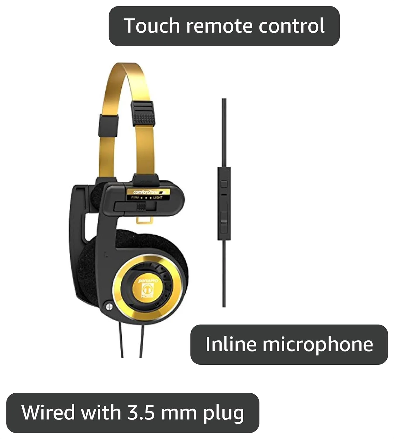 Koss Porta Pro Limited Edition Retro Style On-Ear Headphones, Black Gold