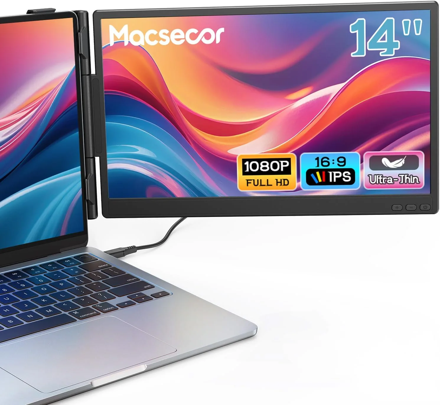 Macsecor Laptop Screen Extender, 14'' FHD 1080P Ultra-Slim Dual Portable Monitor for Laptops, USB-C Travel Monitor Extender Plug & Play for 13"-16" Laptop, Compatible with Wins/Mac/Android/Chrome