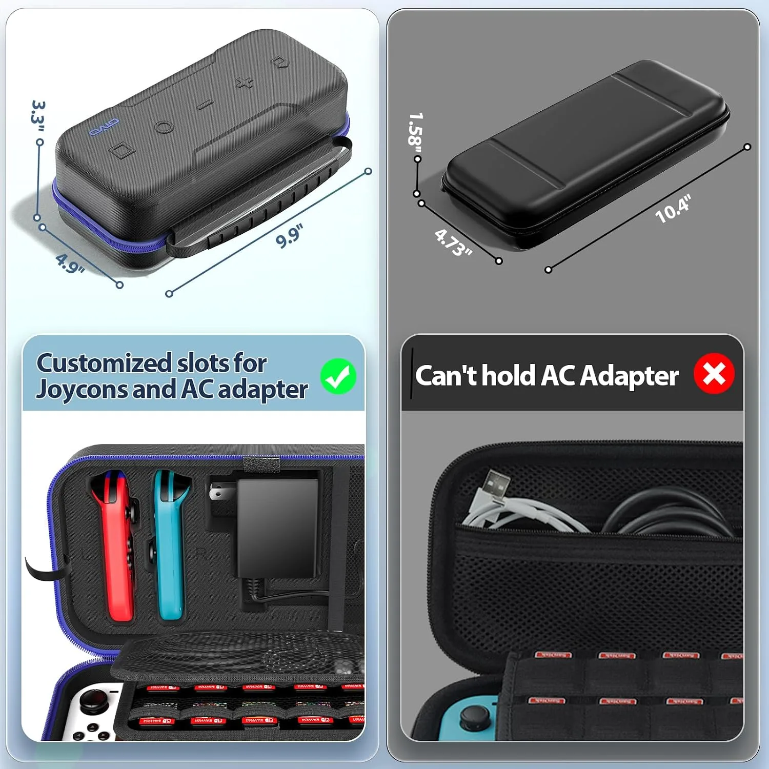 Switch Carrying Case Compatible with Nintendo & OLED, Portable Switch Travel Carry Case Fit for Joy-Con and Adapter, Hard Shell Protective OLED Pouch Bag with 20 Games, Blue
