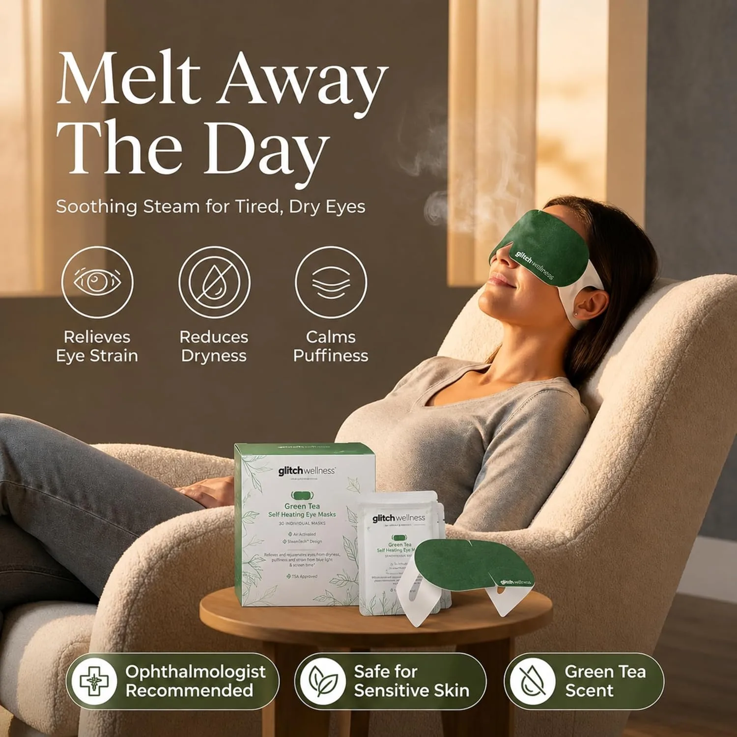 Glitch Self-Heating Steam Eye Mask - Dry Eyes & Stress Relief, Warm Moist