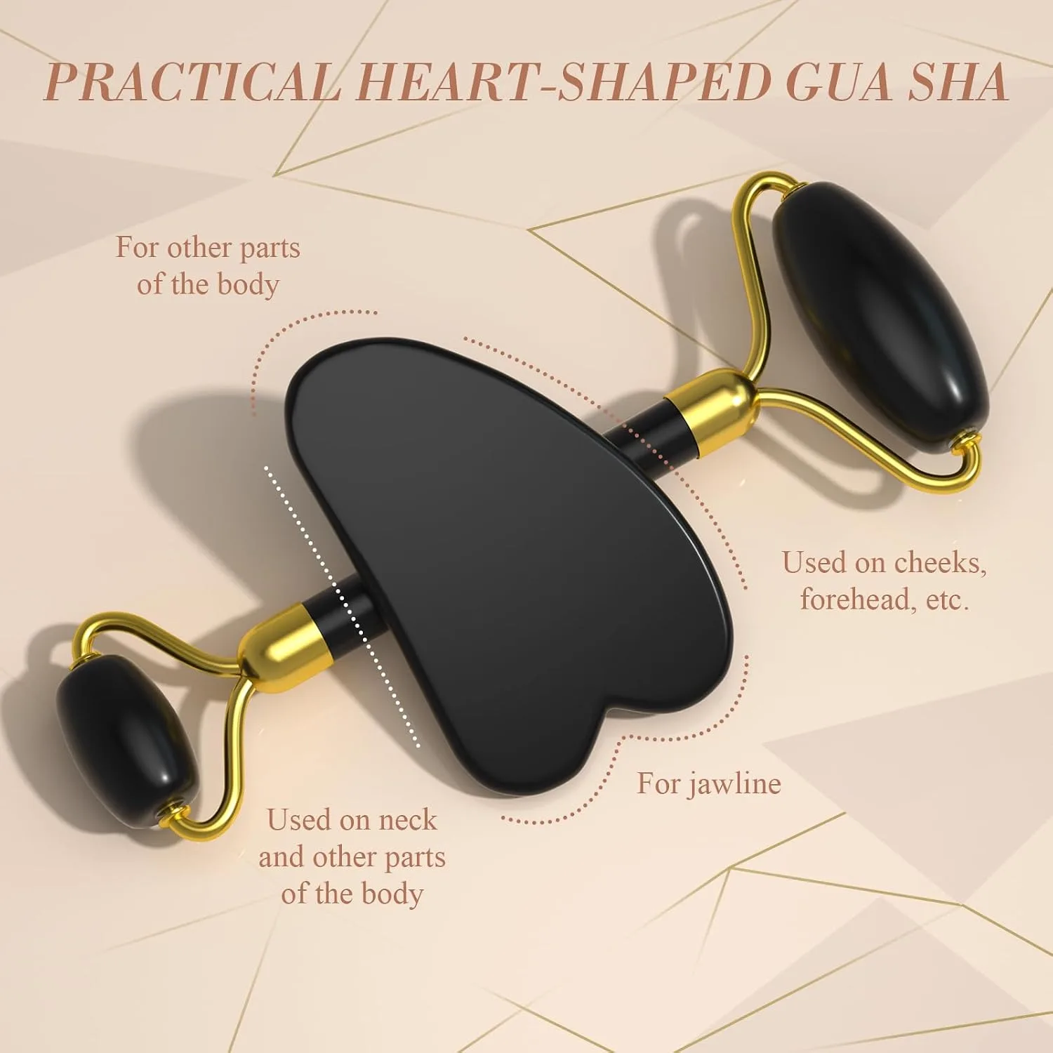 Gua Sha & Jade Roller Set for Face and Body, Facial Massage Tool, Polished Jade Self-Care Spa Gift
