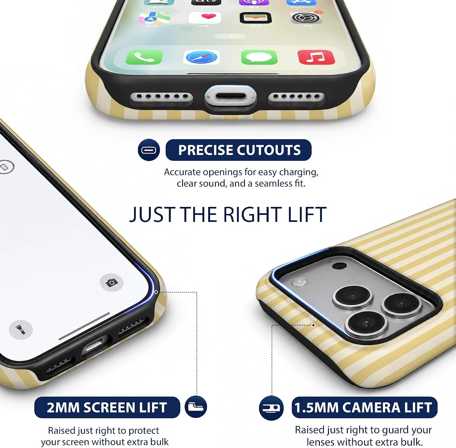 Magnetic for iPhone 17 Pro/18 Pro Phone Case, Chic Butter Yellow Striped