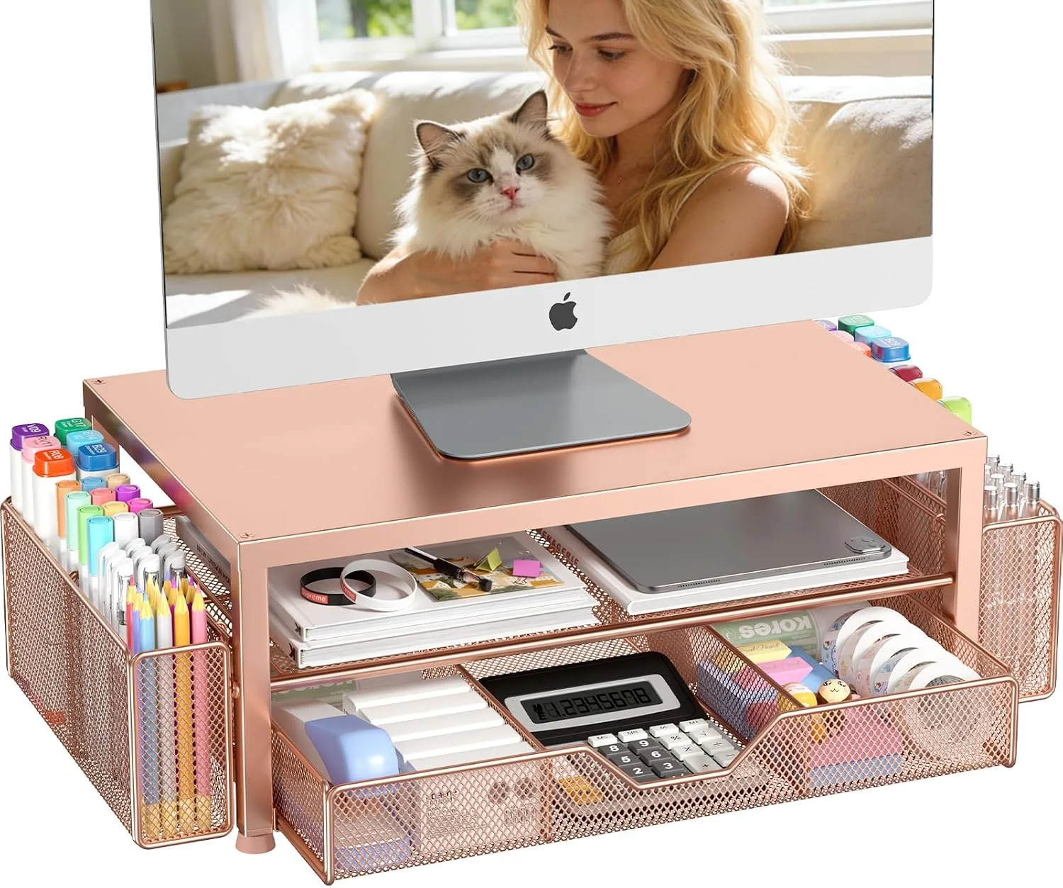 Base para monitor Opnice con organizador, cajón y 2 portabolígrafos
