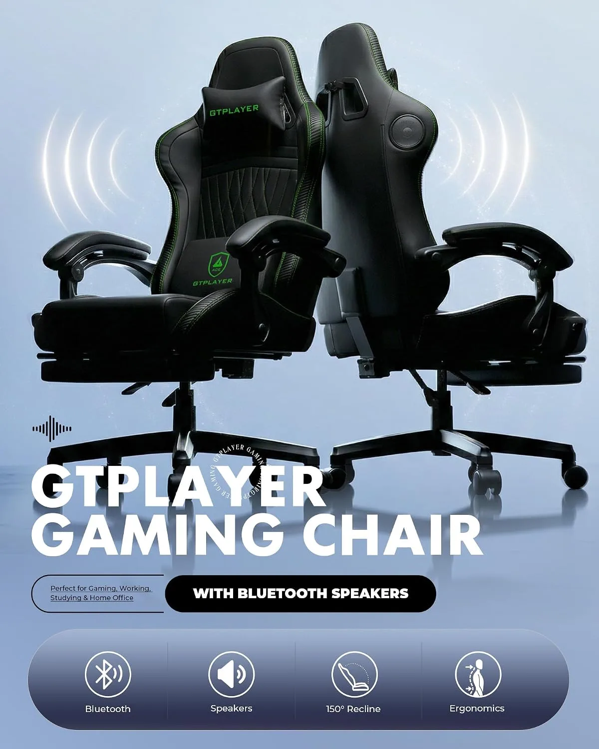 GTPLAYER Gaming Chair, Comfort Computer Office Chair for Adults, Green