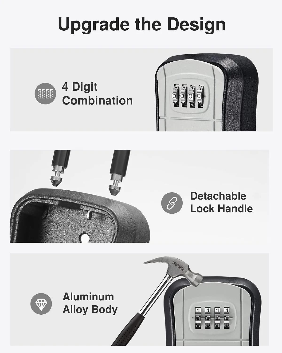 Puroma Key Lock Box Outdoor 4 Digit Code Combination Lockbox House, 1 Gray