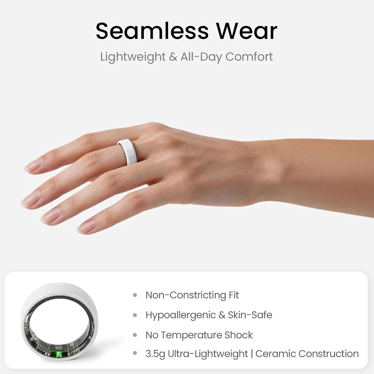 White MounTova T3 Ceramic Smart Ring for Women, Sleep & Health Tracker