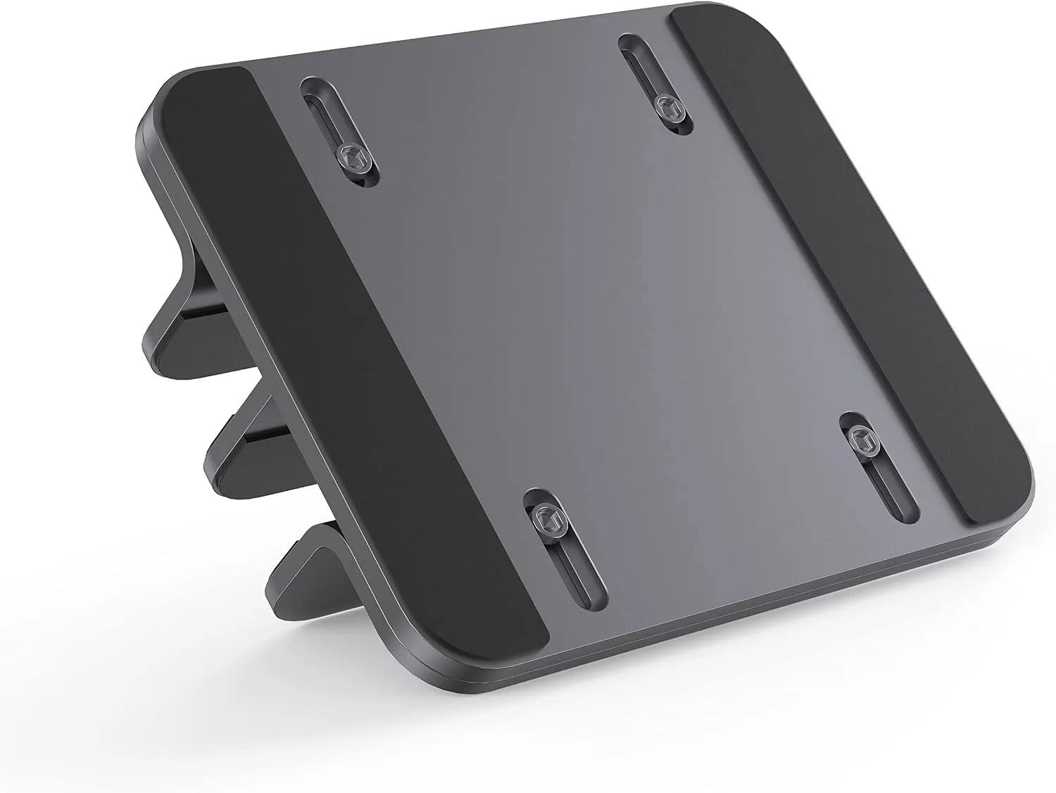 JOKItech Dual Aluminum Vertical Laptop Stand Organizer, Sturdy Notebook Computer Holder Stand Compatible with New Liquid Retina XDR Apple MacBook Air/Pro/Neo, Mac mini, Apple TV & iPad Pro - Spacegray