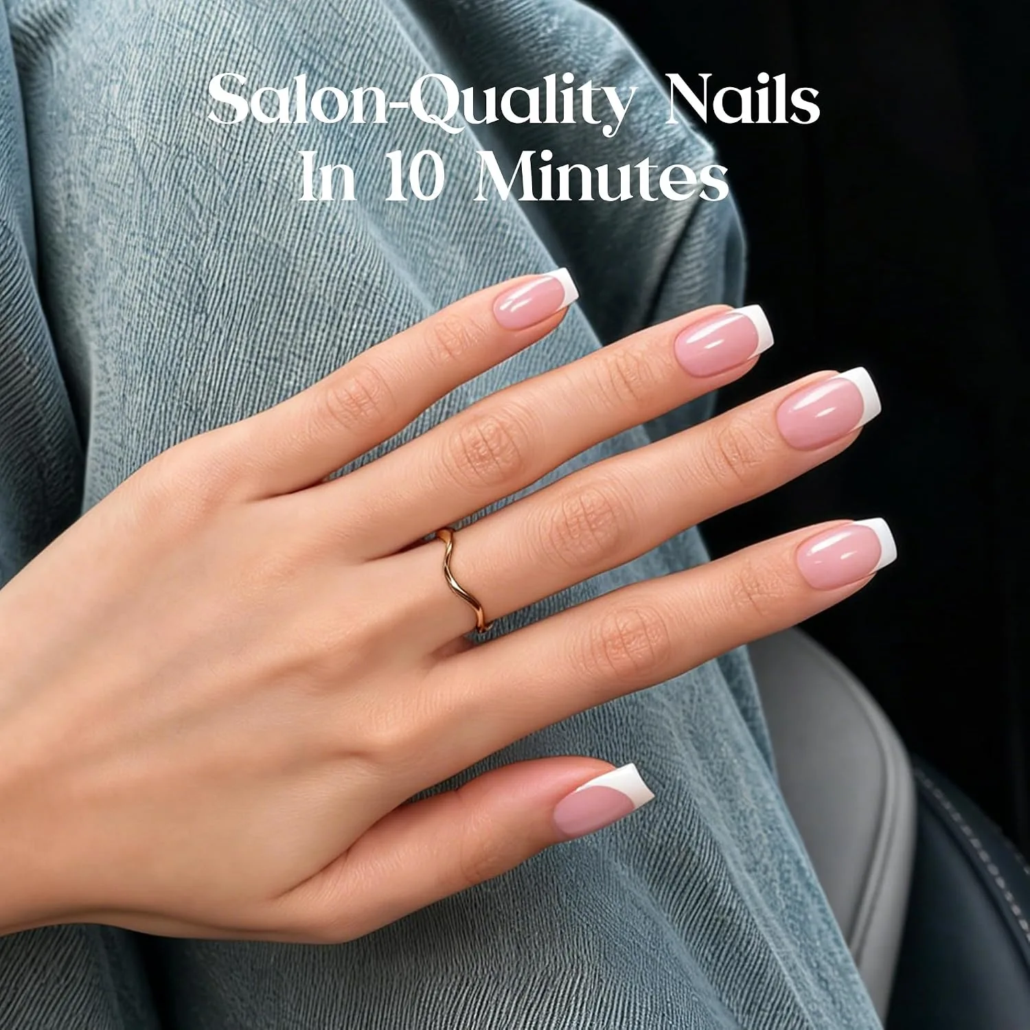Beetles Pink French Tip Press on Nails - Short Square, 64 PCS 16 Sizes