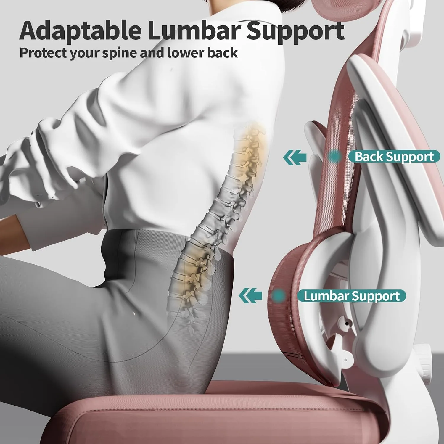 TRALT Office Chair Ergonomic Desk Chair with Lumbar Support Pink, 1