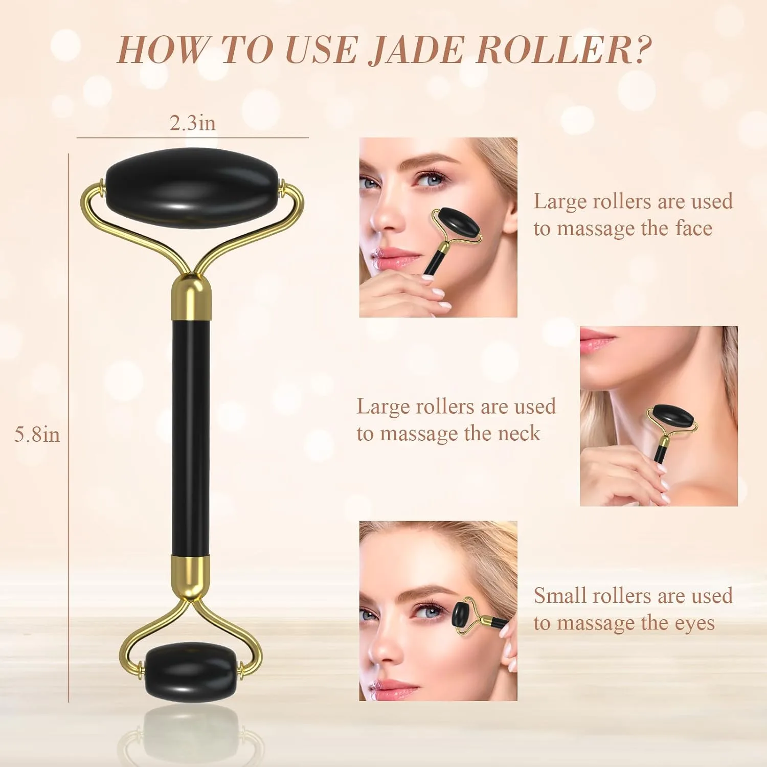 Gua Sha & Jade Roller Set for Face and Body, Facial Massage Tool, Polished Jade Self-Care Spa Gift