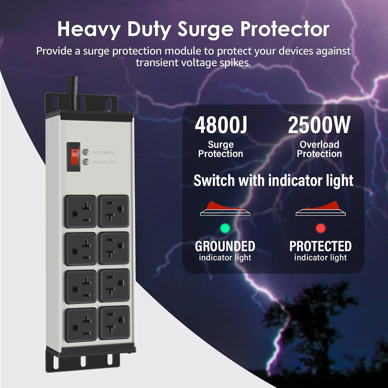 CCCEI 12 Gauge Heavy Duty Power Strip, 8 Ports, Grey, 6FT.