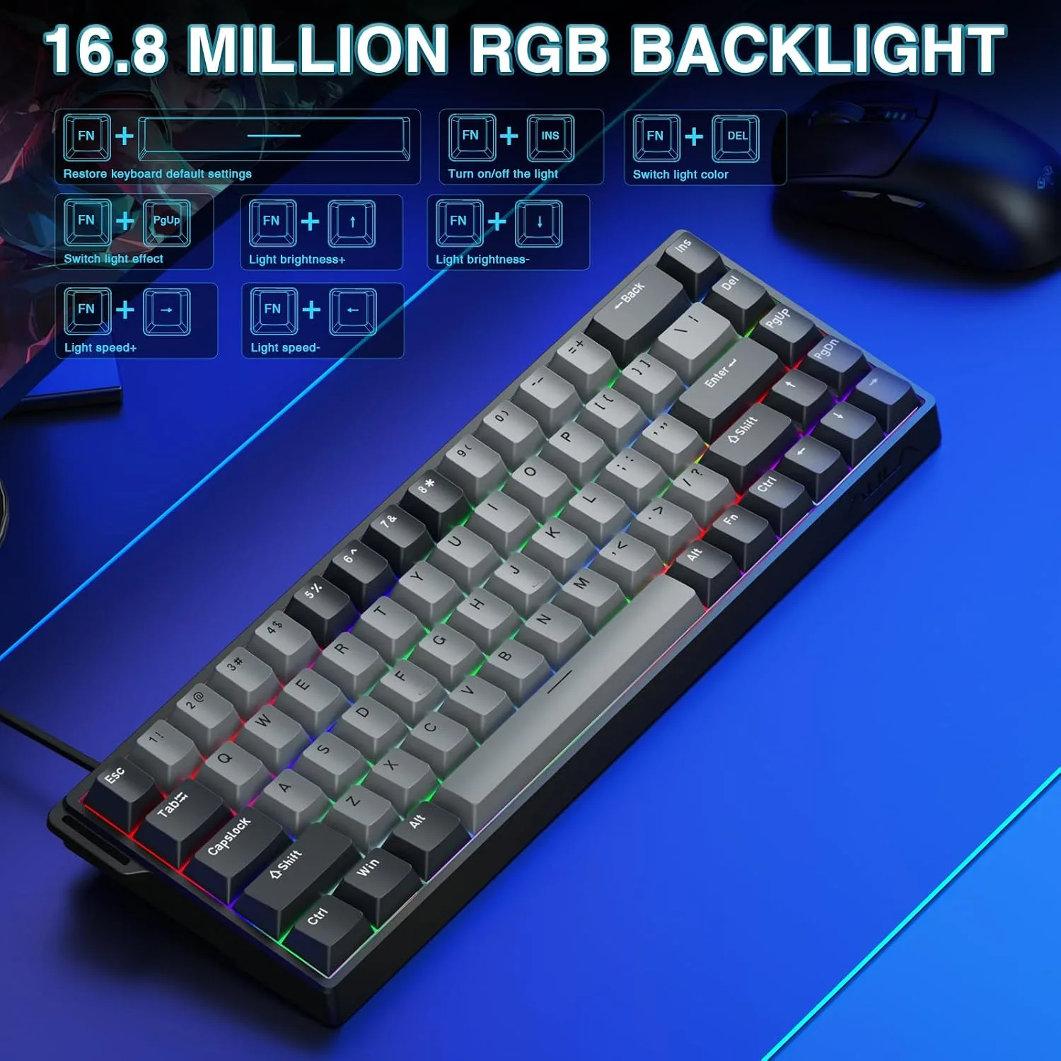 AULA WIN68 HE PRO - Hall Effect Gaming Keyboard with Magnetic Switch, Fast Trigger Mode Adjustable Actuation, 8KHz Polling Rate, Wired RGB Backlit Mechanical Gaming Keyboard 60 Percent Compact Design