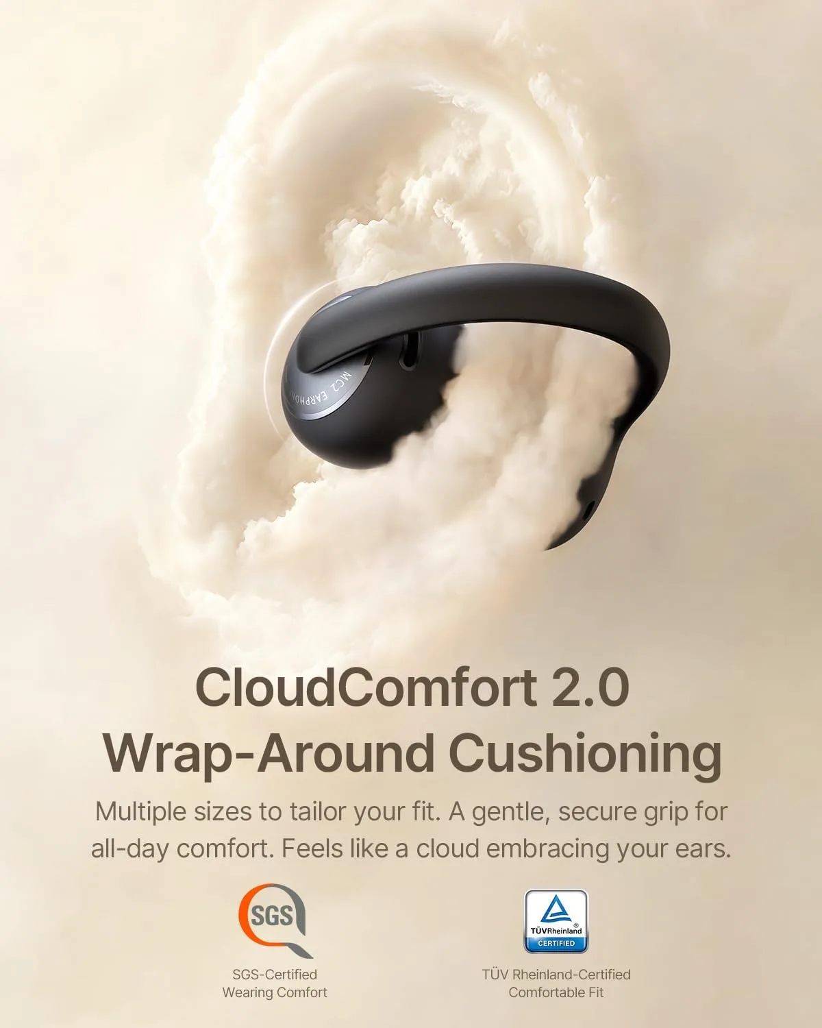 Baseus Bowie MC2 Open Ear Clip On Earbuds, CloudComfort 2.0 Wrap-Around Design, LDAC Hi-Res Audio, Bluetooth 6.0, 55H Playtime, 4-Mic AI Clear Call, IP67 Waterproof for Running Gym Workouts