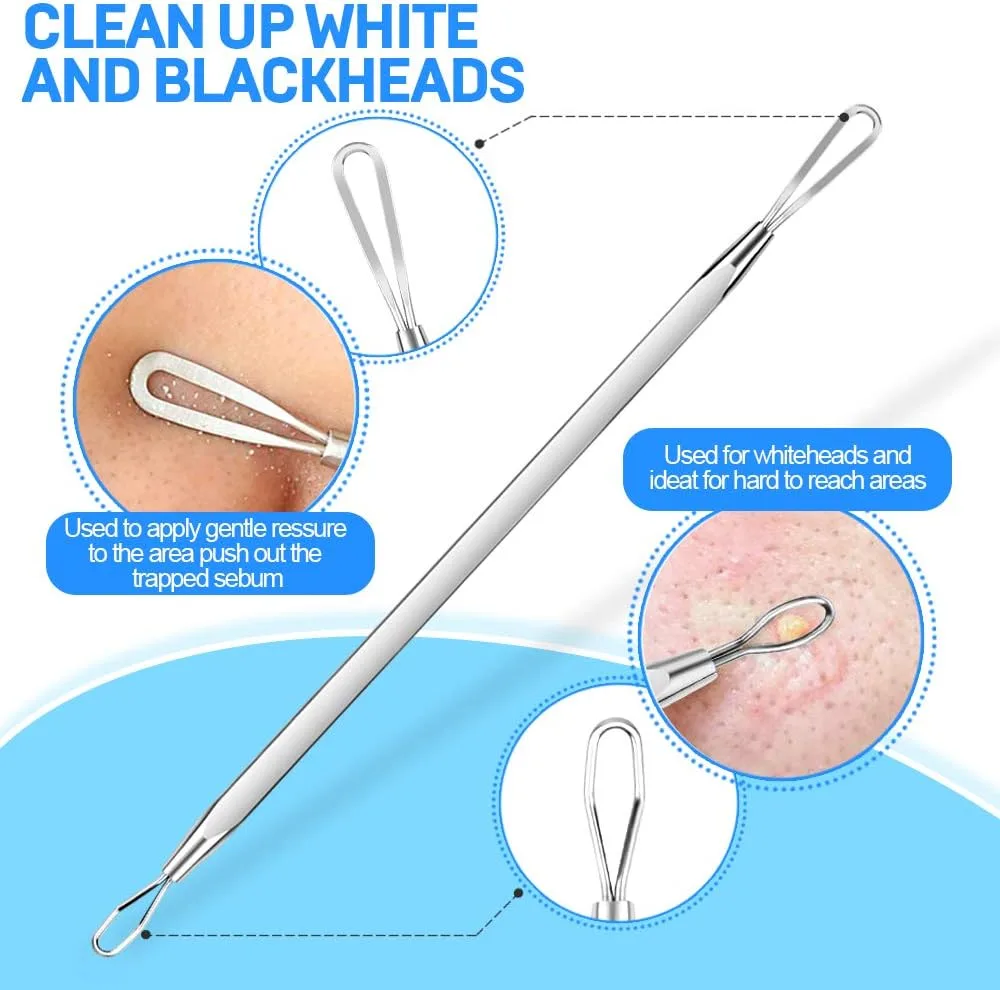 Teenitor Pimple Extractor Acne Treatment Tool Surgical Grade Blackhead Comedone Removal 2-in-1 Popper Tool for Face Nose Blackhead Extractor Tool Silver